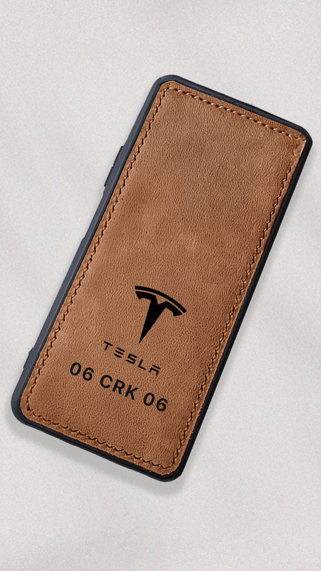 Tesla Logo Baskılı Deri Telefon Kılıfı