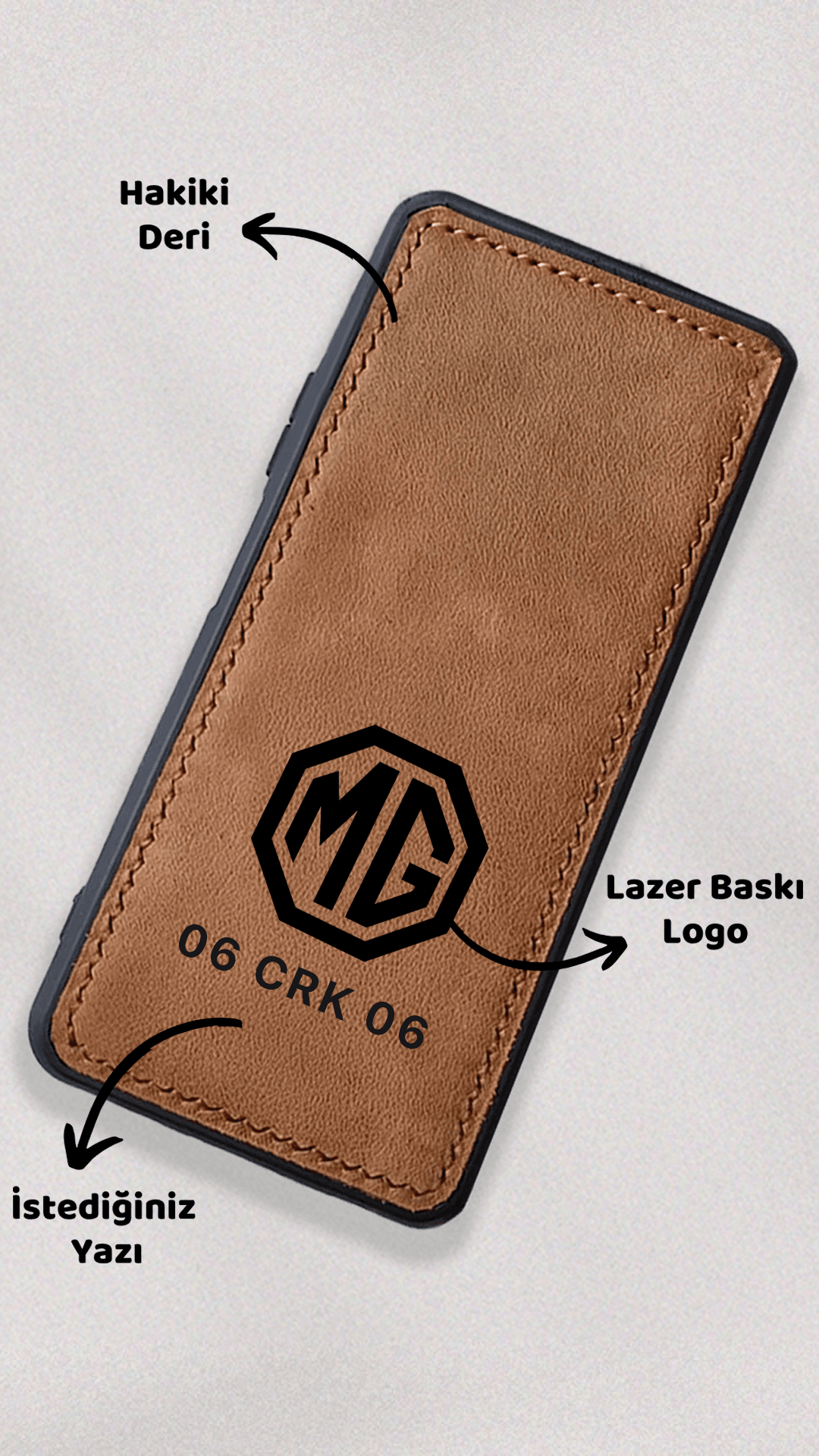 MG Logo Baskılı Deri Telefon Kılıfı