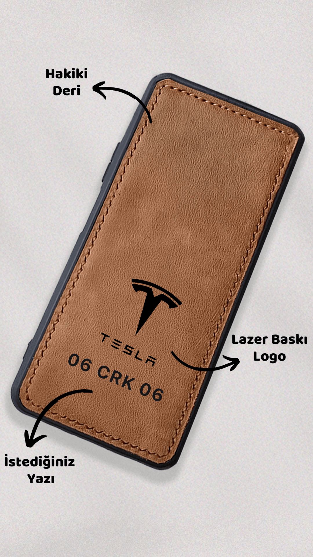 Tesla Logo Baskılı Deri Telefon Kılıfı