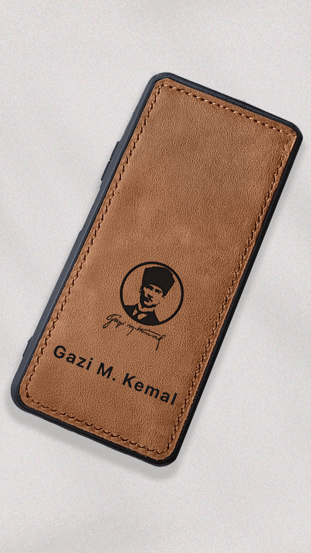 Gazi Mustafa Kemal Atatürk Fotoğraflı İmzalı Baskılı Deri Telefon Kılıfı