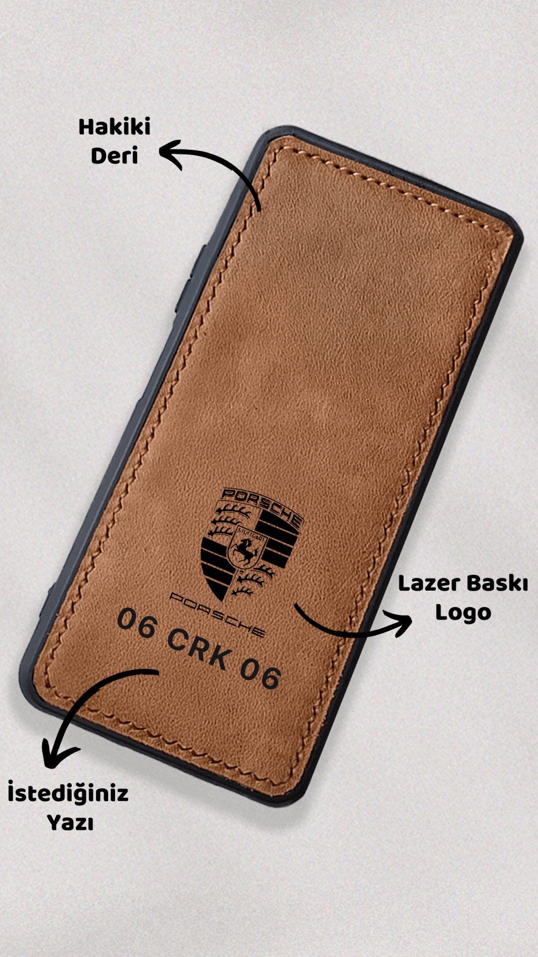 Porsche Logo Baskılı Deri Telefon Kılıfı