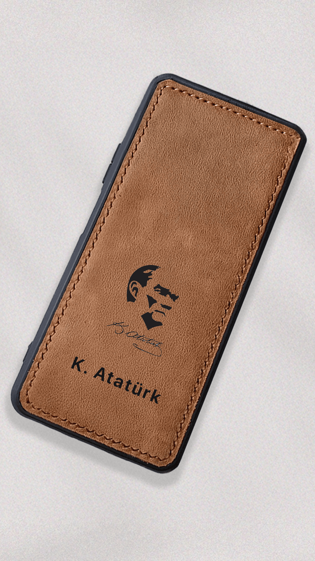 Atatürk Fotoğraflı İmzalı Baskılı Deri Telefon Kılıfı