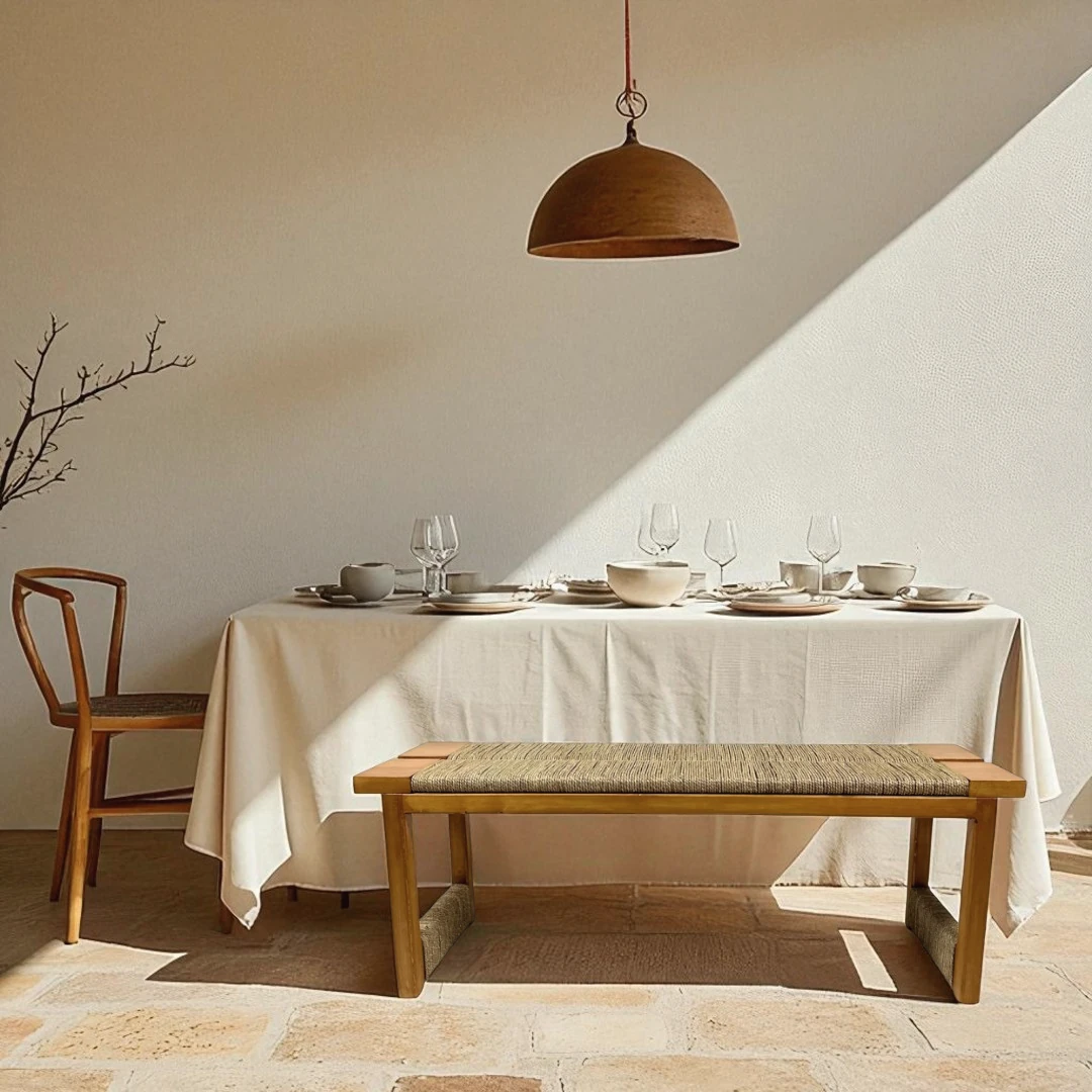 Picea Hasır Örgülü Ahşap Bank