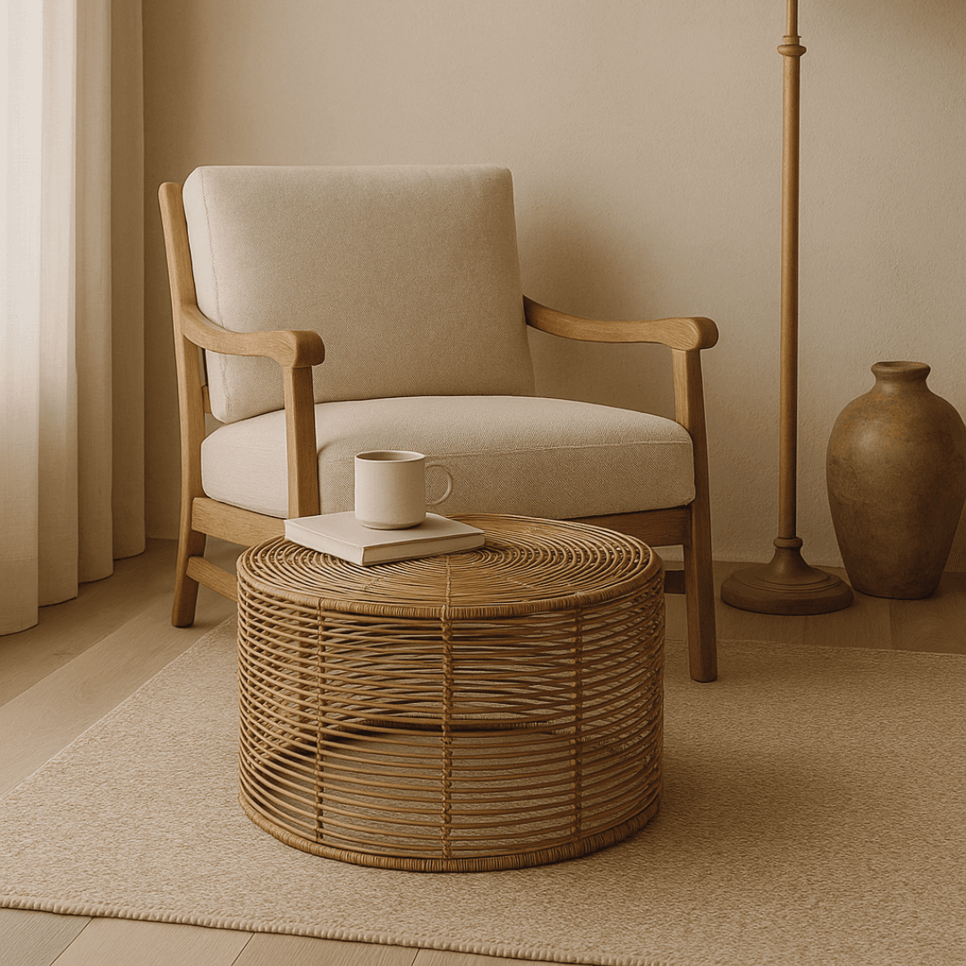 Folk Yuvarlak Rattan Sehpa - 58 Cm