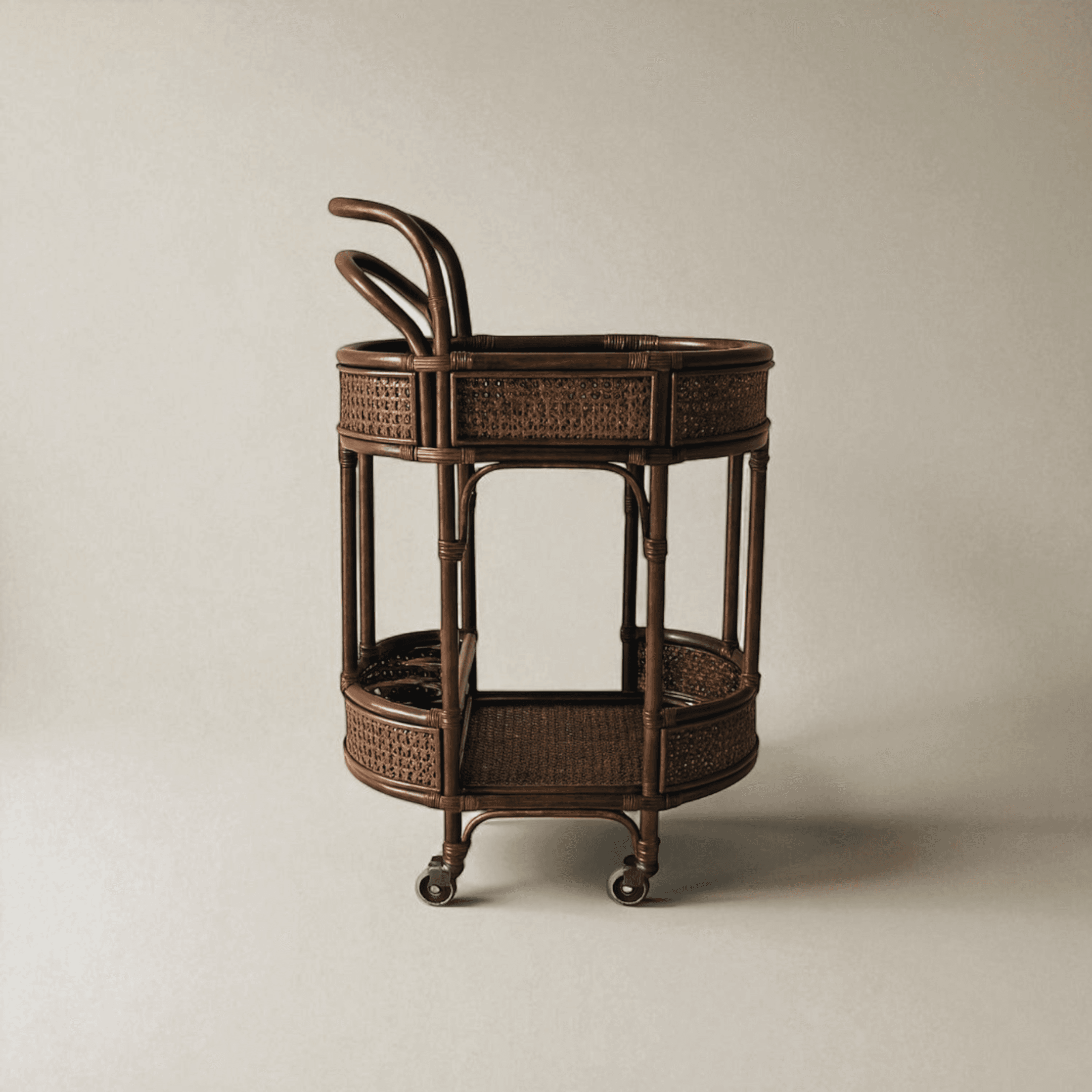 Shuttle Rattan Servis Arabası - Koyu Kestane
