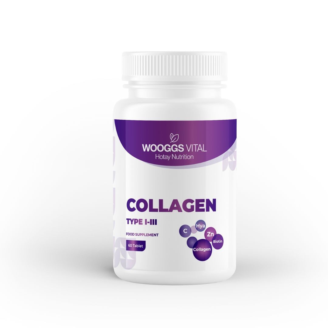 Wooggs Vital Hydrolyzed Collagen Types (Type 1 and Type 3), Vitamin C, Hyaluronic Acid, Biotin and Zinc Supplementing Food 60 Tablets