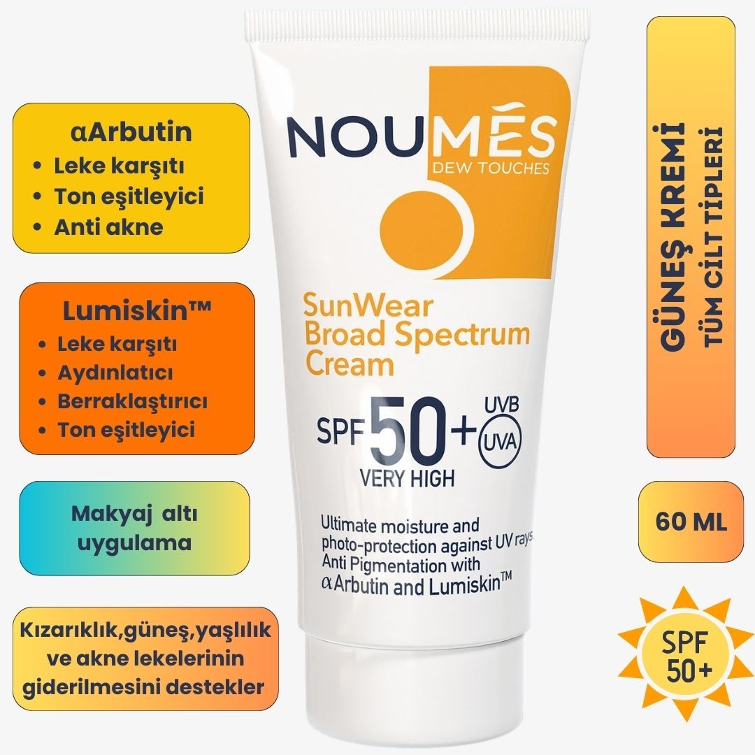 Noumes SPF 50+ Leke Karşıtı,Aydınlatıcı,Ton Eşitleyici,Akne Karşıtı,Nemlendirici Güneş Kremi 60 ML