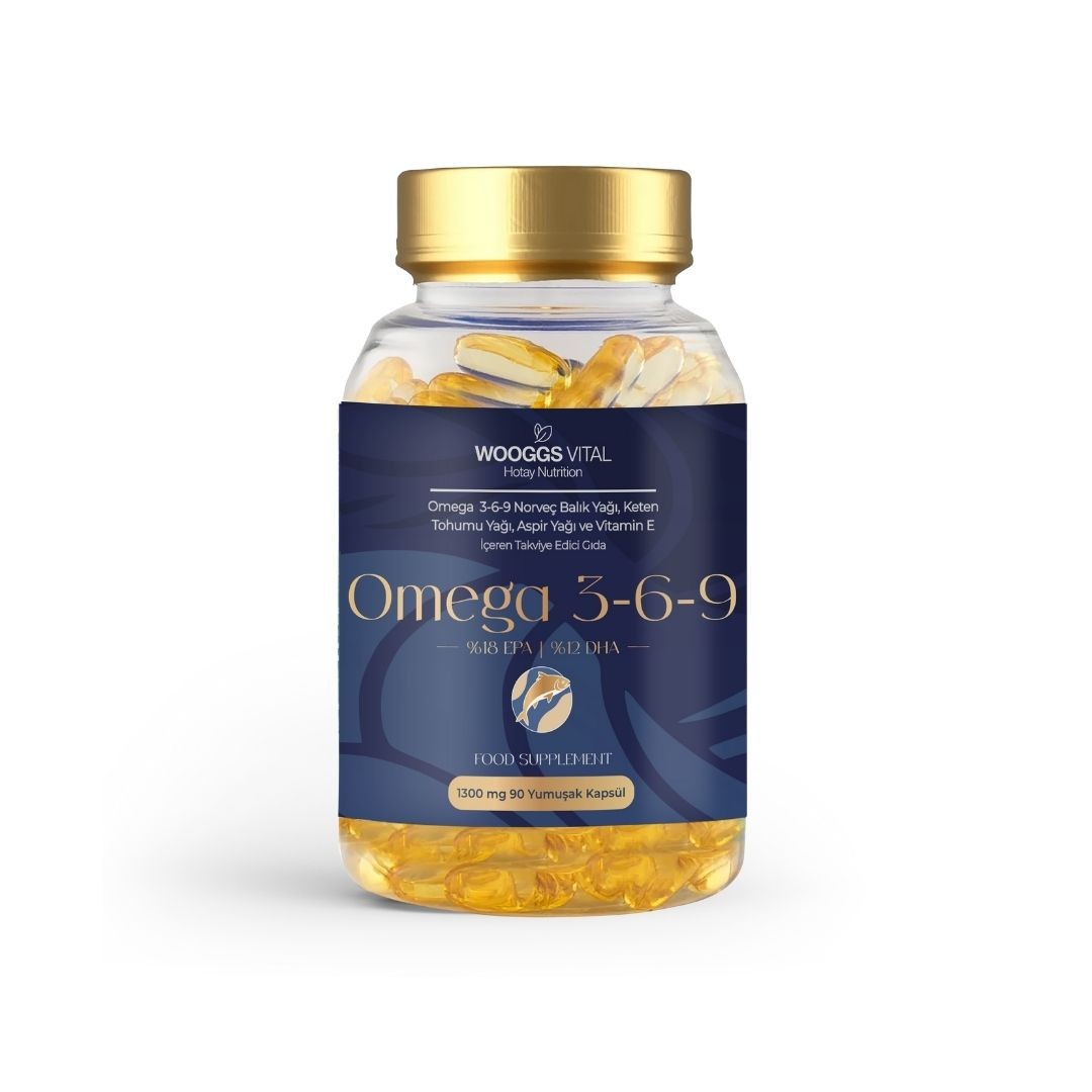 Wooggs Vital Omega 3,6,9 Norveç Balık Yağı, Keten Tohumu Yağı, Aspir Yağı ve Vitamin E İTEG 90 SOFT JEL