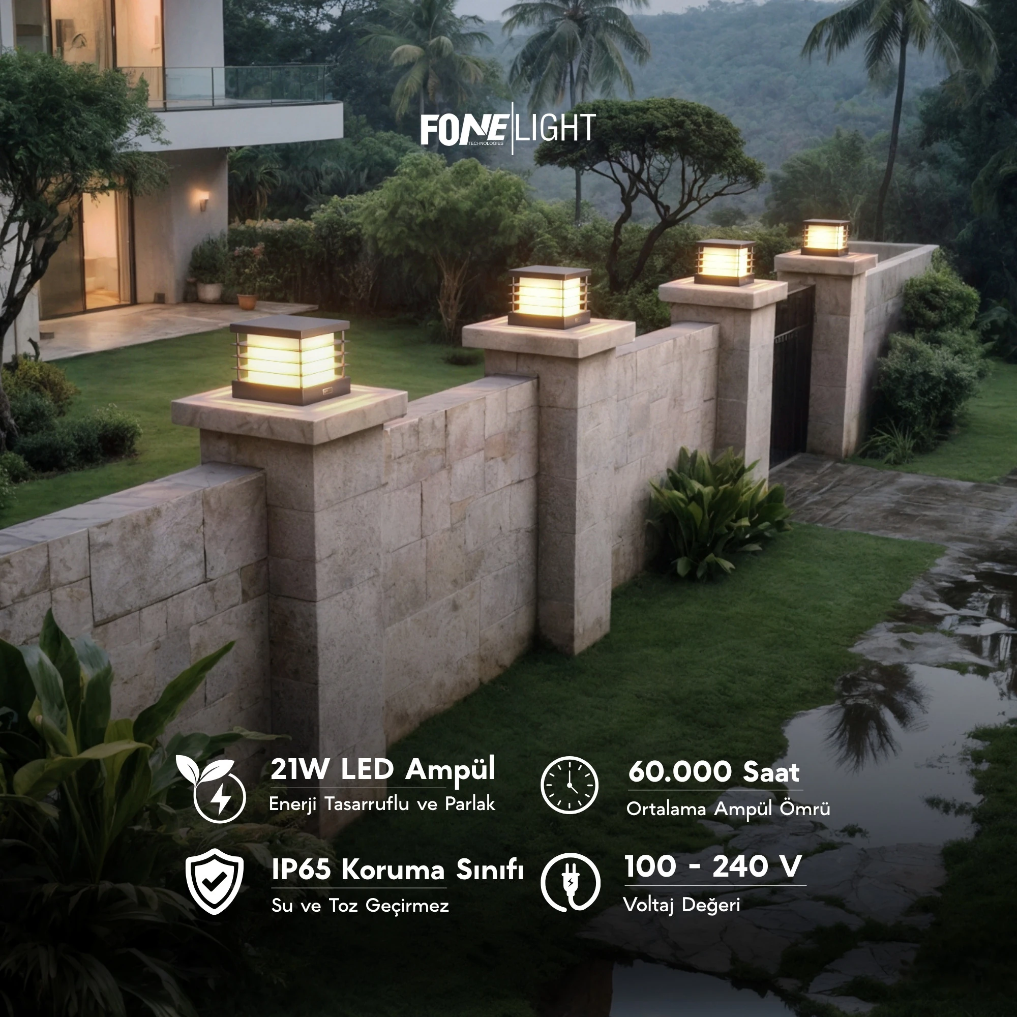 FoneLight Postila Set Üstü Alüminyum Bahçe Duvar Aydınlatma - 240x240x210 mm
