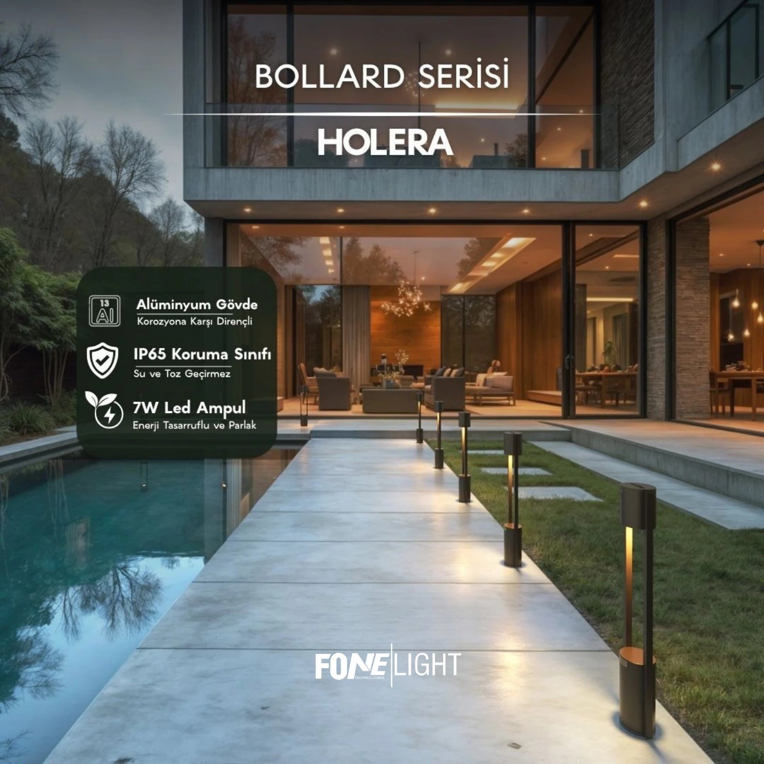 FoneLight Holera Alüminyum Bahçe Bollard Aydınlatma 