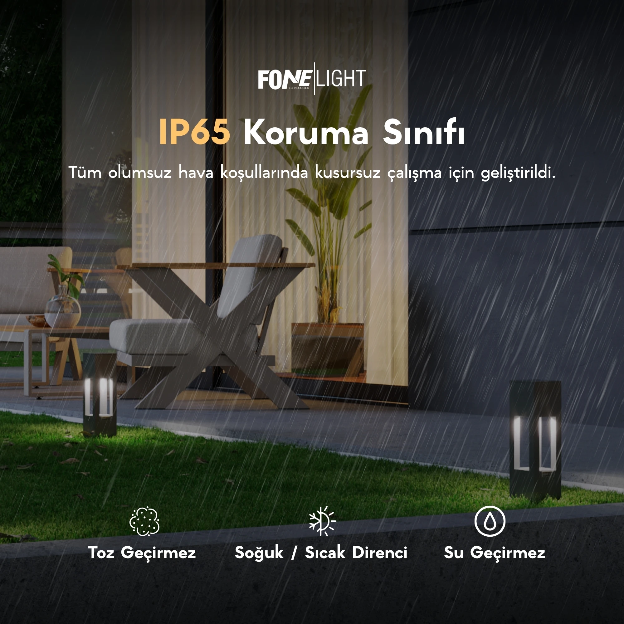 FoneLight Aka Alüminyum Bollard LED Bahçe Aydınlatması - 100x100x350 mm