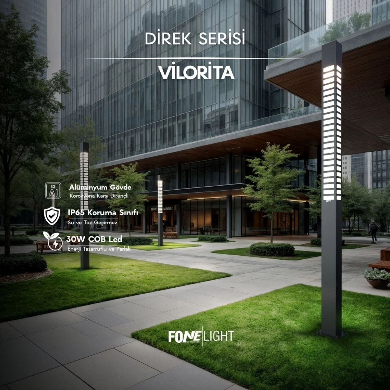 FoneLight Vilorita Alüminyum Park Bahçe Peyzaj Dekoratif Aydınlatma Direği