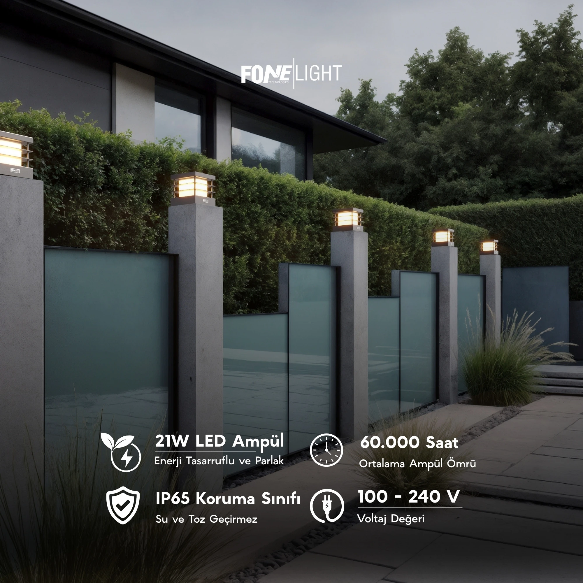 FoneLight Postila Set Üstü Alüminyum Bahçe Duvar Aydınlatma - 180x180x180 mm