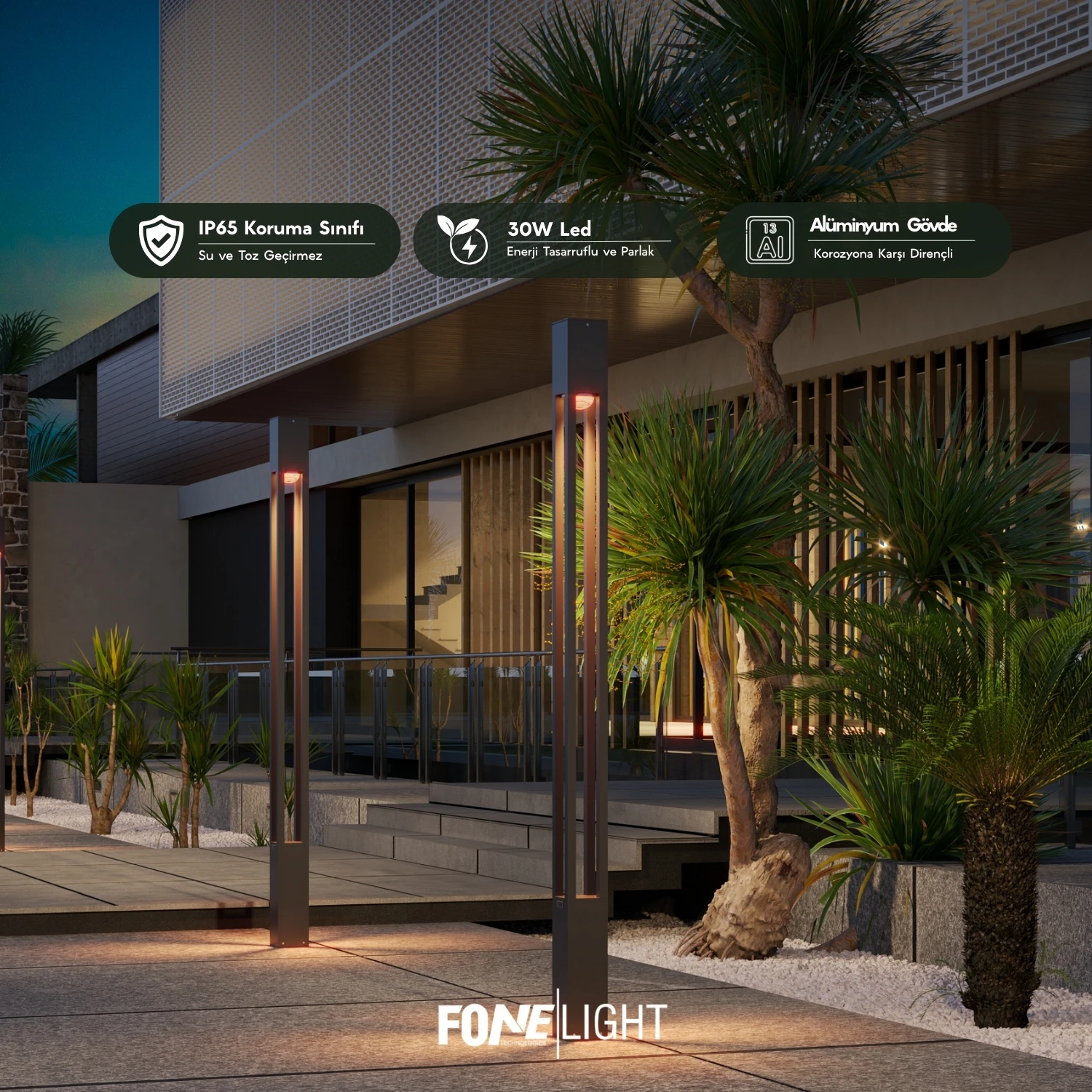 FoneLight Aka Dekoratif Aydınlatma Direği Alüminyum Park Bahçe Alan Aydınlatması