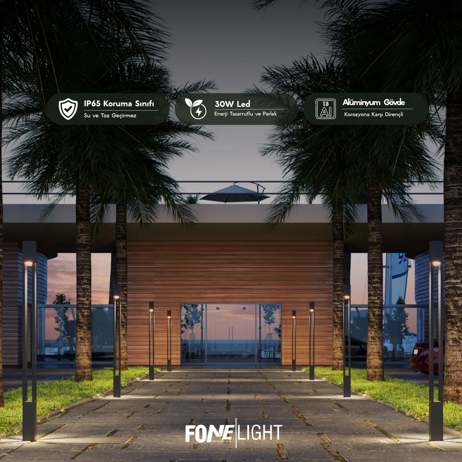 FoneLight Aka Dekoratif Aydınlatma Direği Alüminyum Park Bahçe Alan Aydınlatması - 120x120x2000