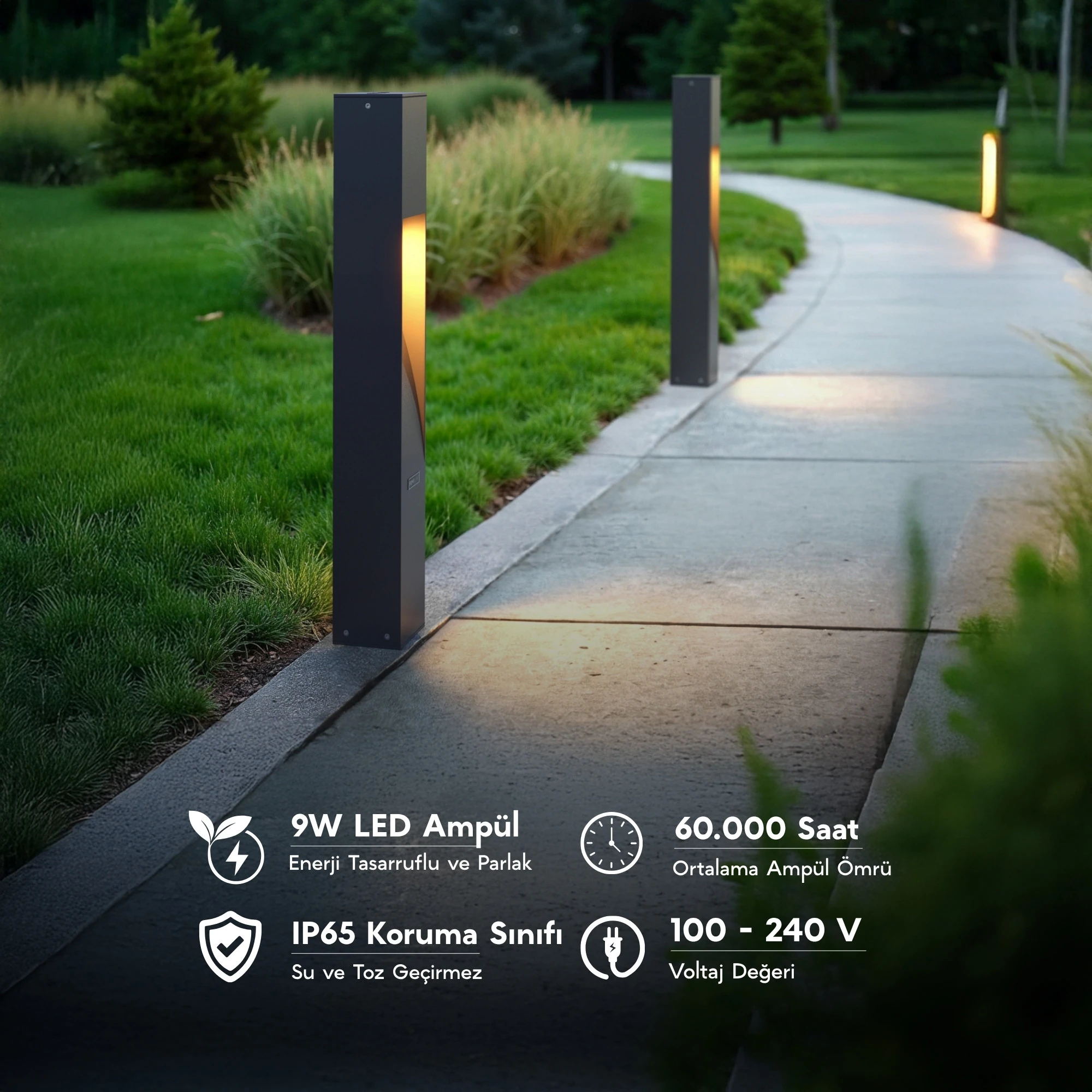 FoneLight Luzerra Alüminyum Bahçe Yürüyüş Yolu Aydınlatması Bollard Aydınlatma