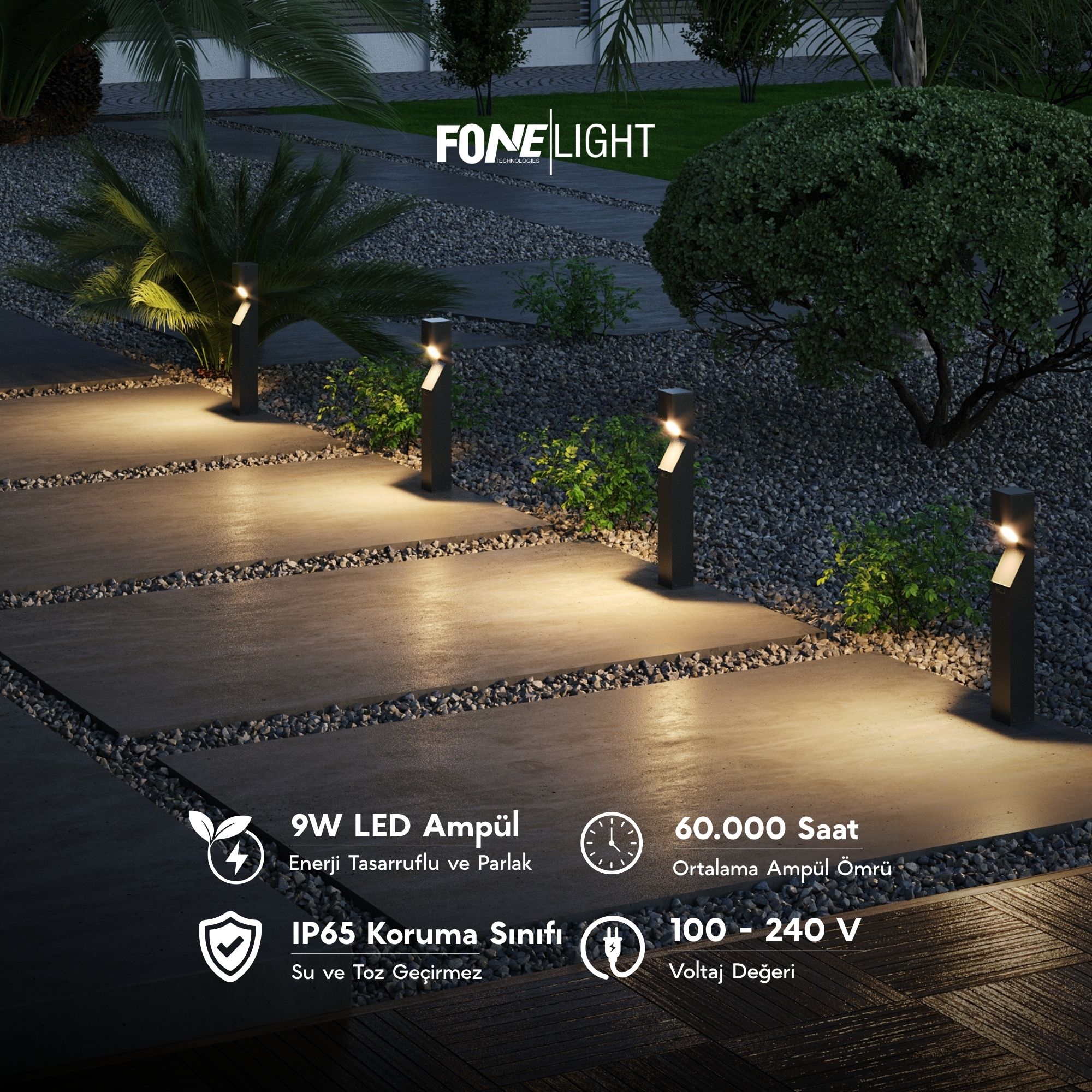 FoneLight Dualluz Modern Alüminyum Bahçe Aydınlatma Bollard