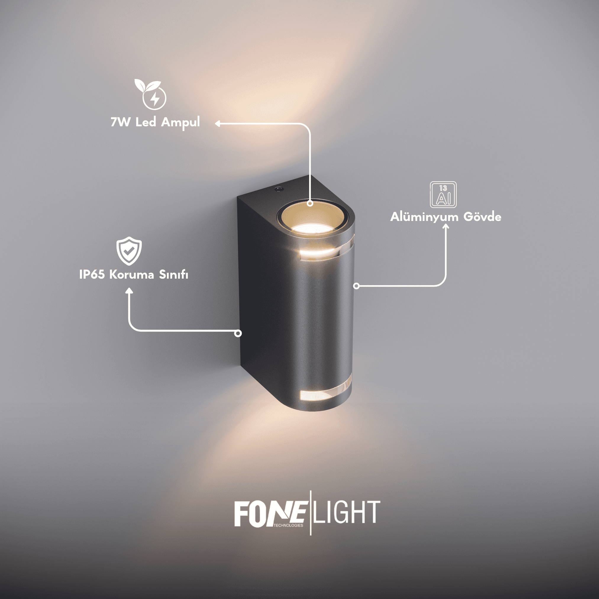 FoneLight Lunara 2'li Paket Alüminyum Duvar Aplik