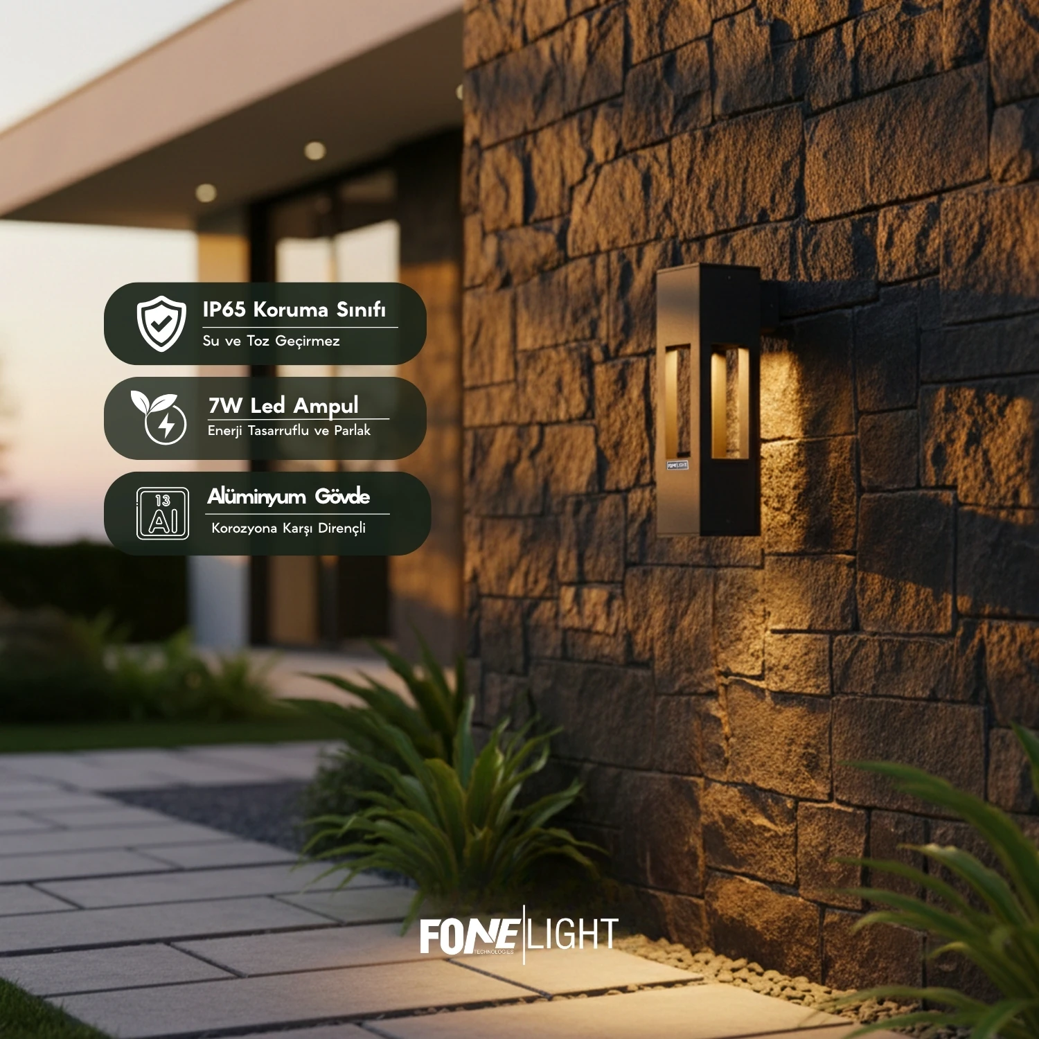 FoneLight Aka Alüminyum Dış Mekan Modern Bahçe Duvar Aplik