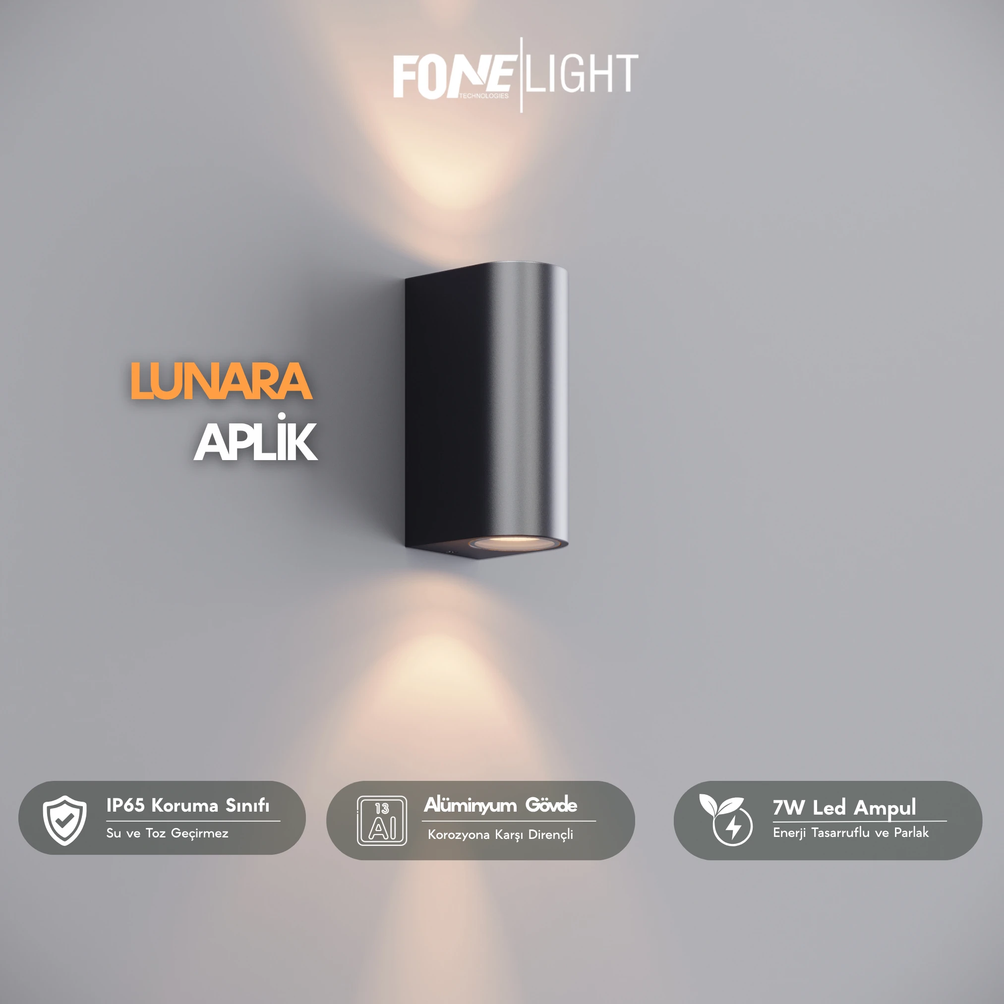 FoneLight Lunara 2'li Paket Alüminyum Duvar Aplik - Camsız Gövde