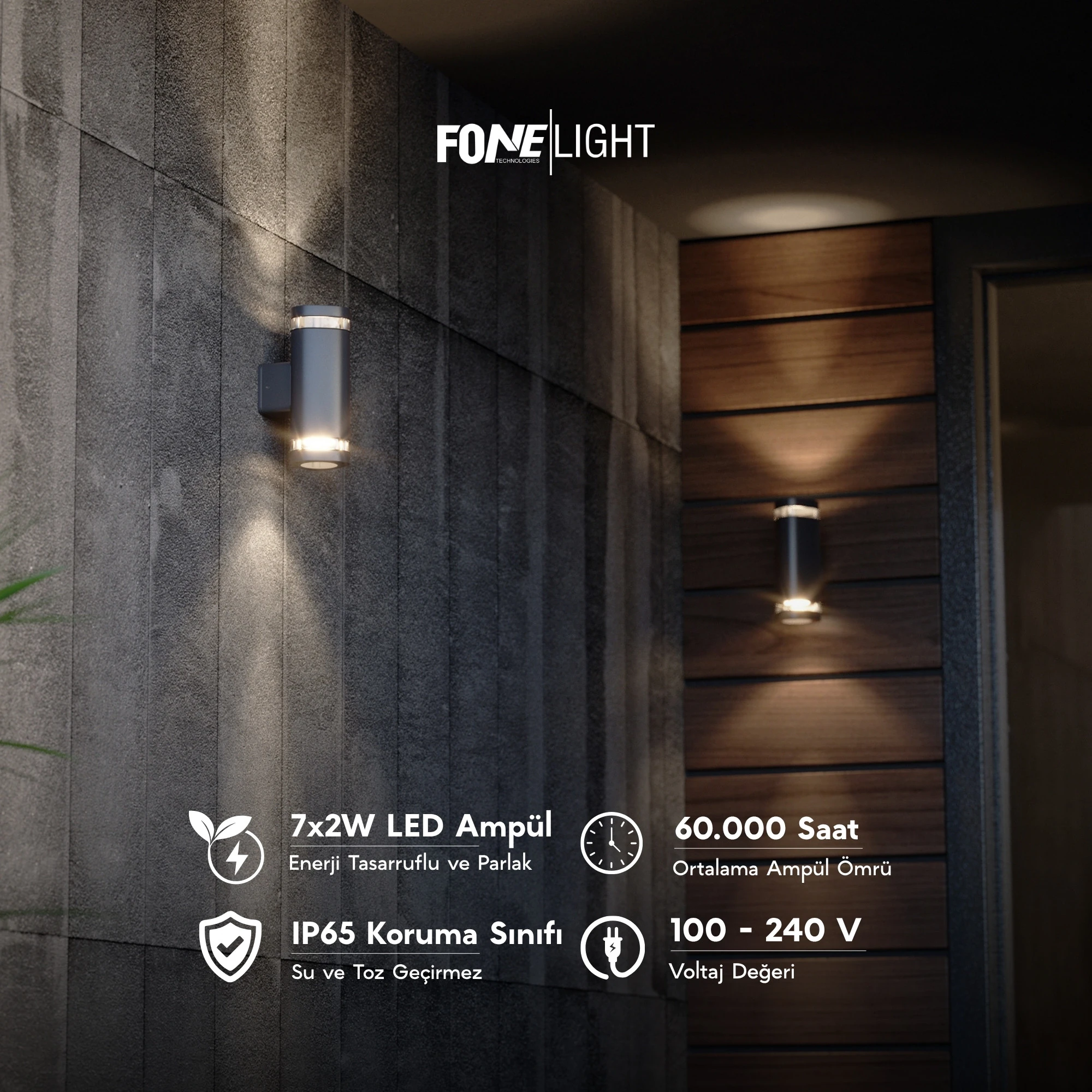 FoneLight Gala Duo Modern Cam Detaylı Çift Yönlü Alüminyum Aplik