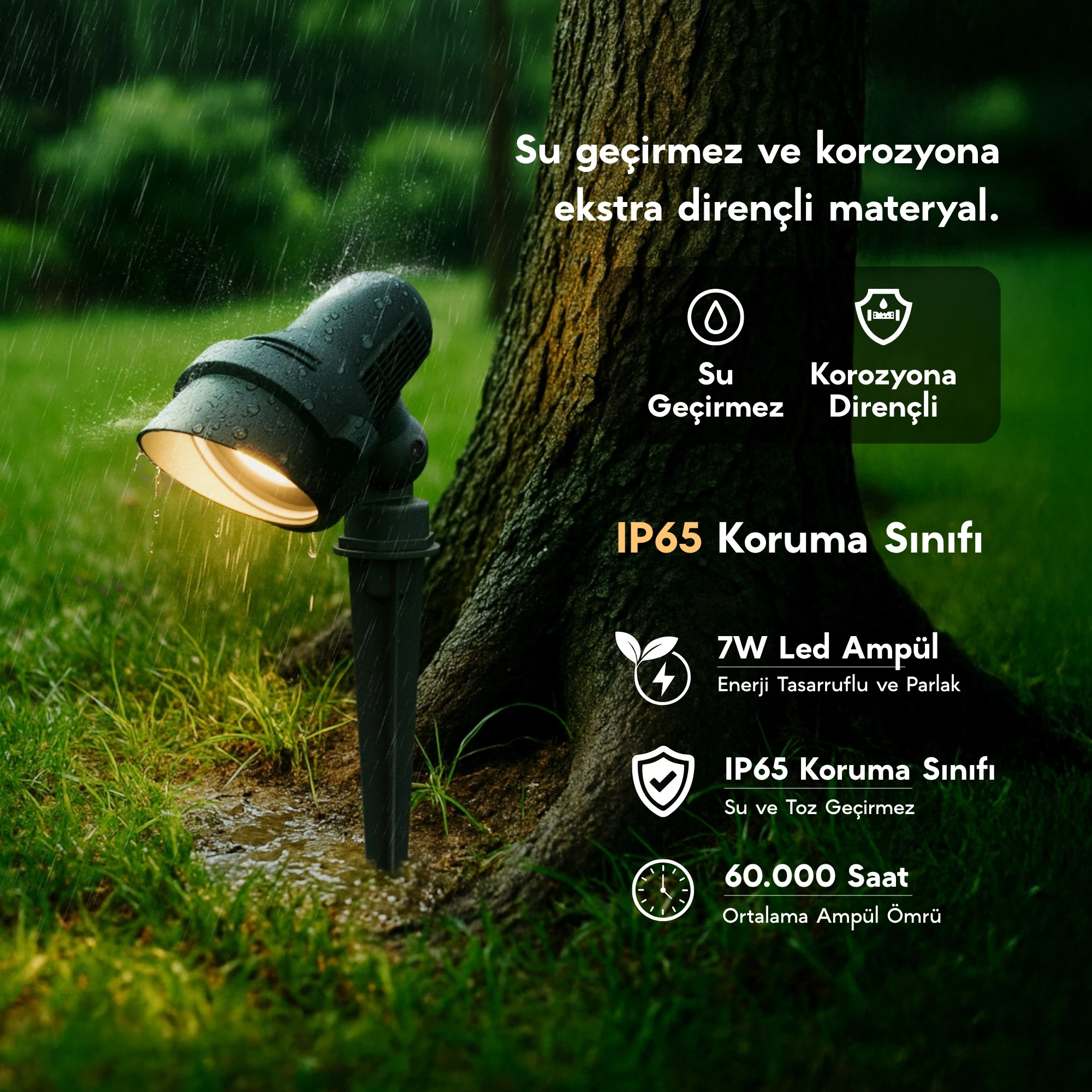 FoneLight Alutera Kazıklı Çim Armatürü Bahçe Spot Ağaç Çit Aydınlatma