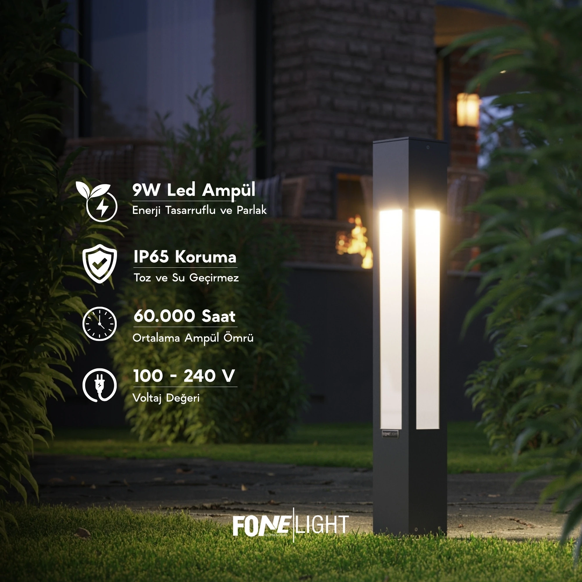 FoneLight Luxera Pleksili Modern Peyzaj Yürüyüş Yolu Bollard Aydınlatma