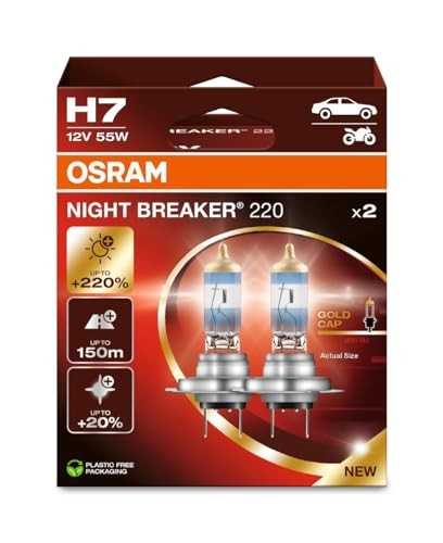 Osram H7 Night Breaker Ampuller, 12V, 220% Fazla Işık, 2'li Paket
