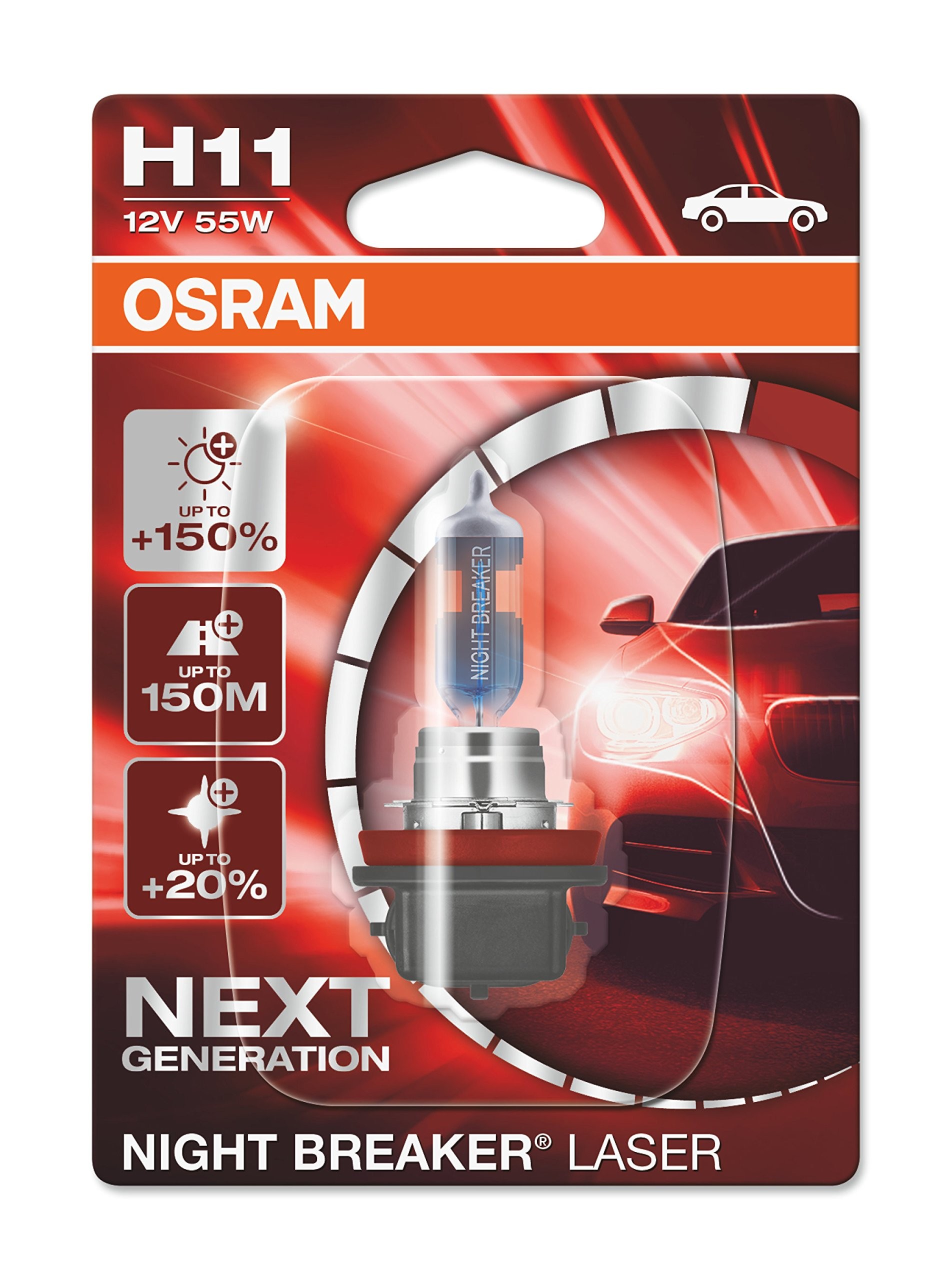 Osram Ampul Night Breaker Laser H11 12V 55W%150'ye kadar Fazla Işık 150M'ye kadar Fazla Görüş Açısı,%20'ye kadar Beyaz Işık ‎64211NL-01B