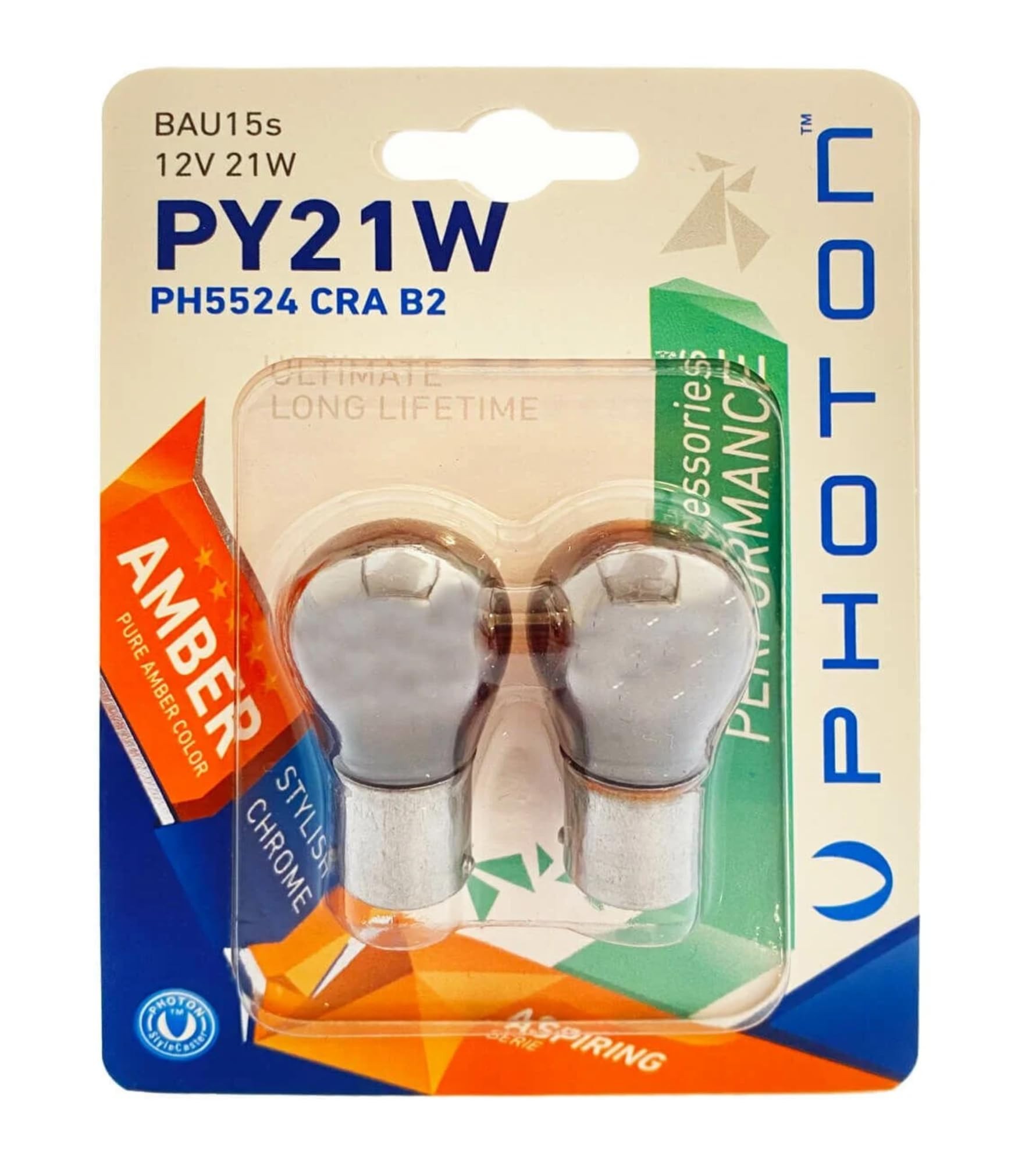 Photon PY21W Krom Diadem 12V 21W Amber Ampul, 2'li Paket