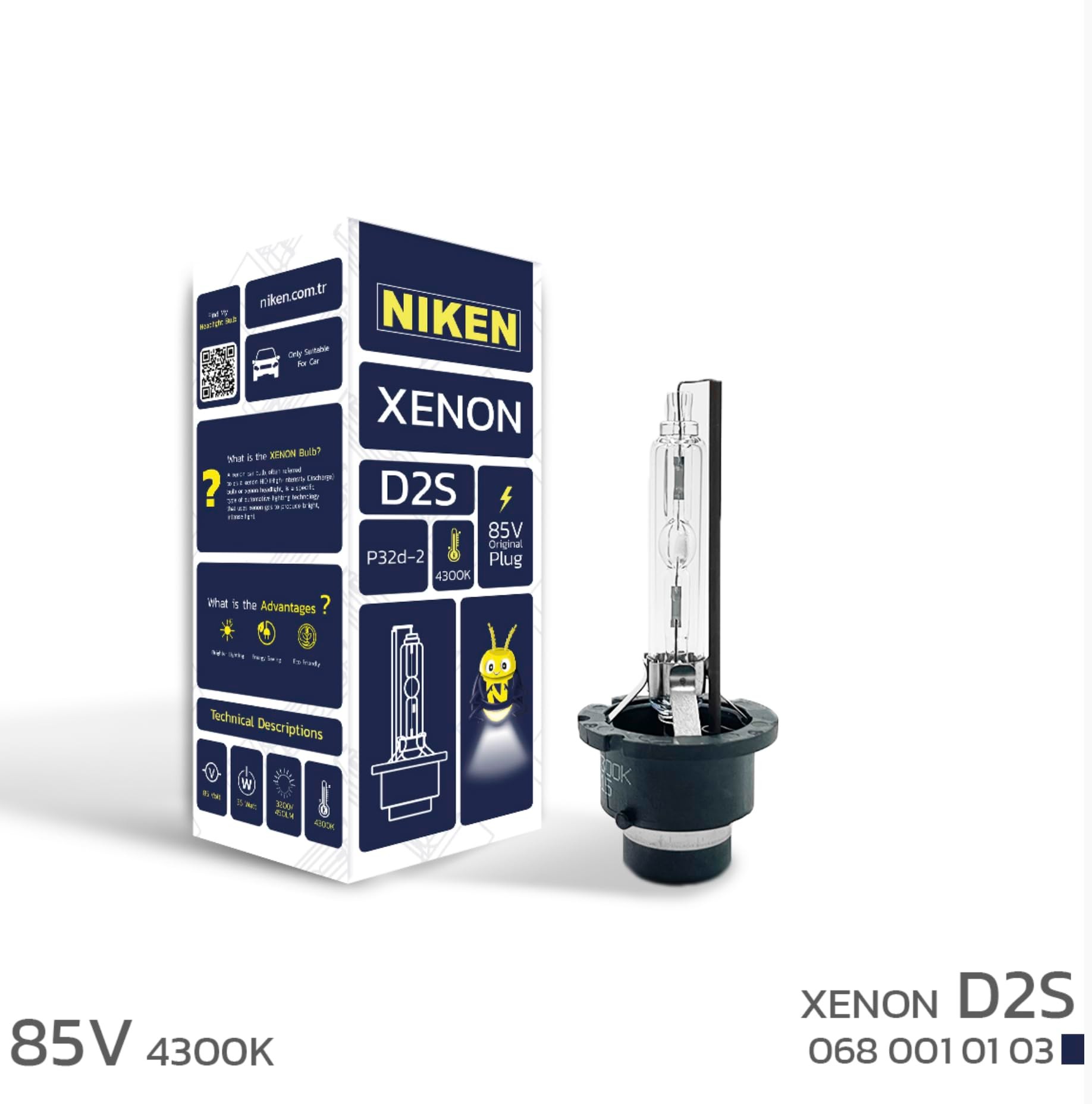 Niken D2S 4300K Gün Işığı XENON Far Ampulü, 85V, 35W, P32d-2, 4300K