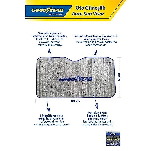 Goodyear Anti Ultraviyole (Anti-UV) Otomobil Güneşlik 120x60 cm GDY-401014