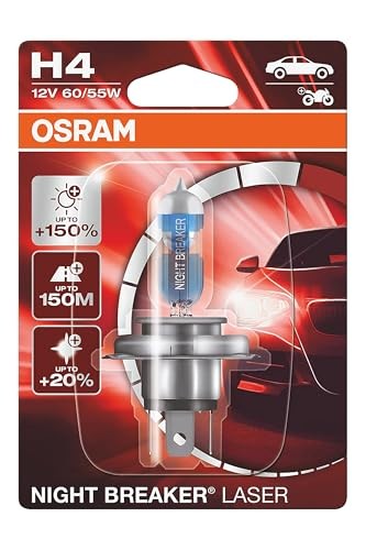 Osram Ampul Night Breaker Laser H4 12V 60/55W%150'ye kadar Fazla Işık 150M'ye kadar Fazla Görüş Açısı,%20'ye kadar Beyaz Işık ‎64193NL-01B