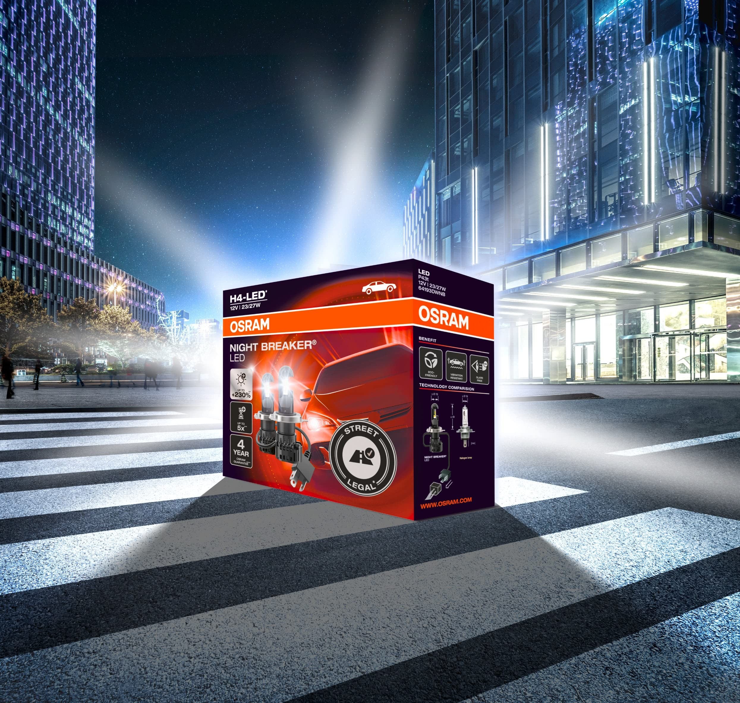 Osram Ampul Night Breaker Led H4-LED 12V 23/27W%230'a kadar Fazla Işık 4 yıl Garantili, Sarı Işık