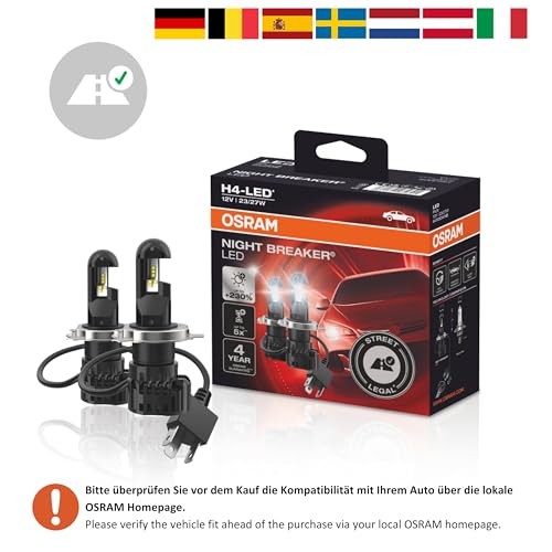 Osram Ampul Night Breaker Led H4-LED 12V 23/27W%230'a kadar Fazla Işık 4 yıl Garantili, Sarı Işık