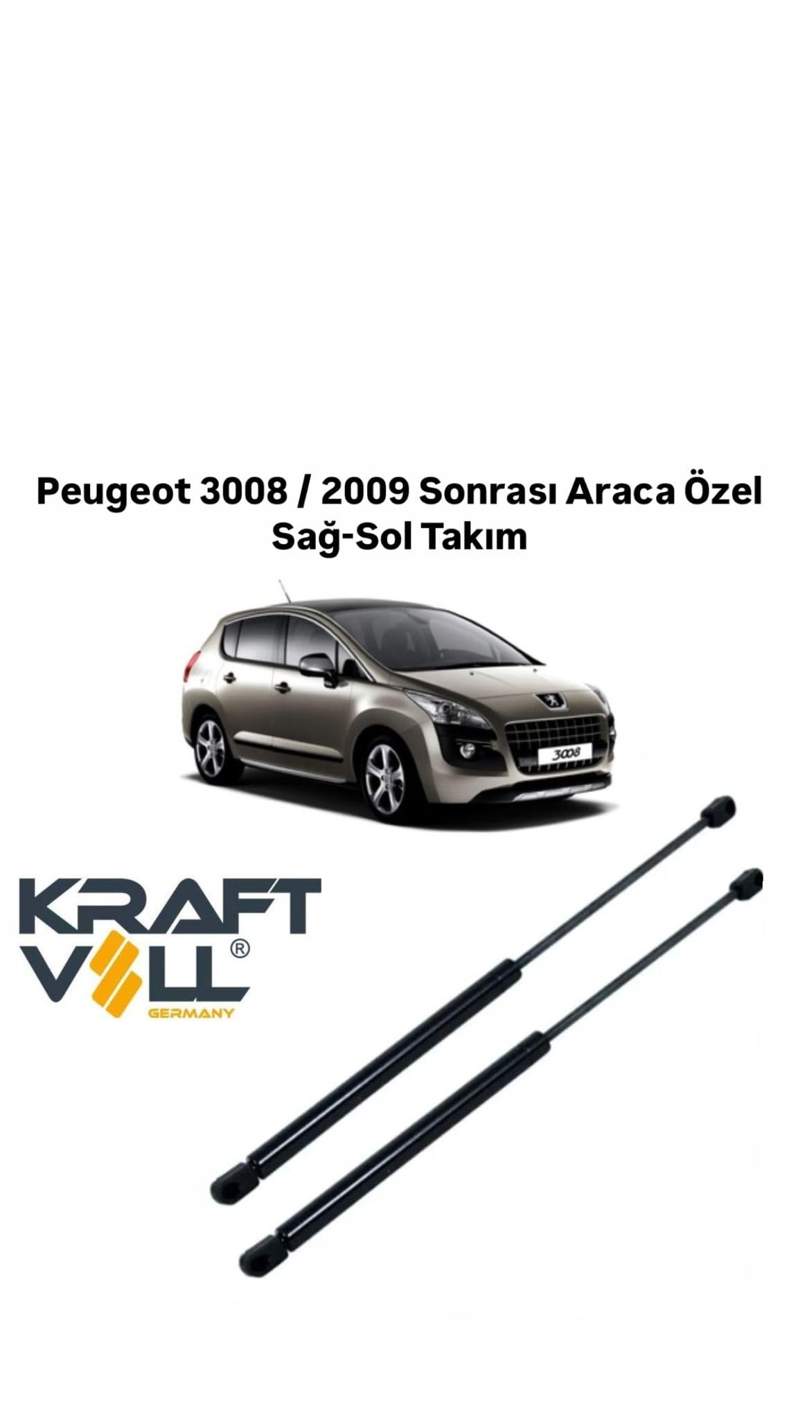 Kraftvoll Peugeot 3008-2009 Sonrası Araca Özel Sağ-Sol Takım Bagaj Amortisörü