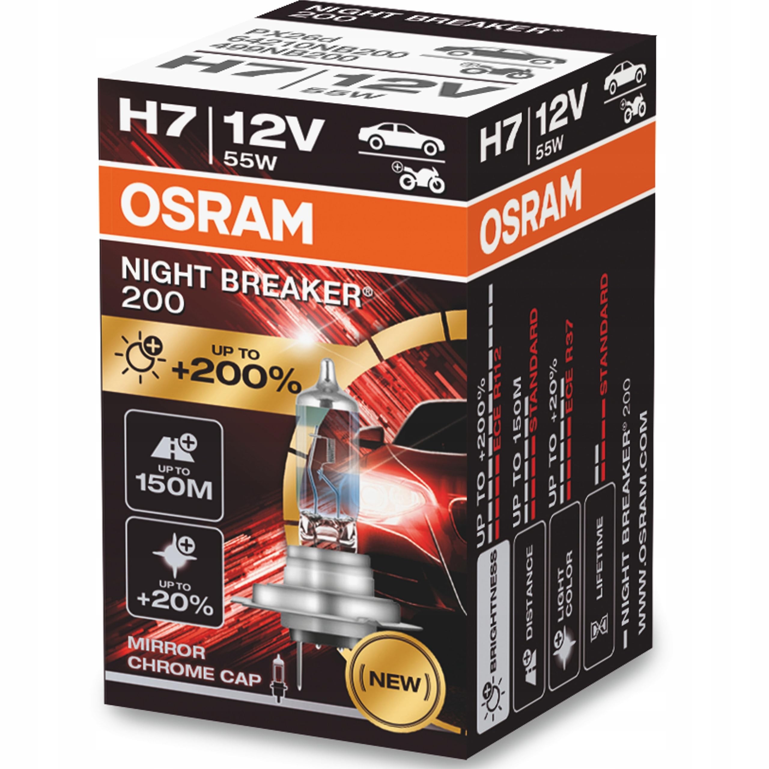 OSRAM 64210NB200 Gece Kesici 200 Lazer Halojen Ampul-H7-12V/55W-Tek Parça
