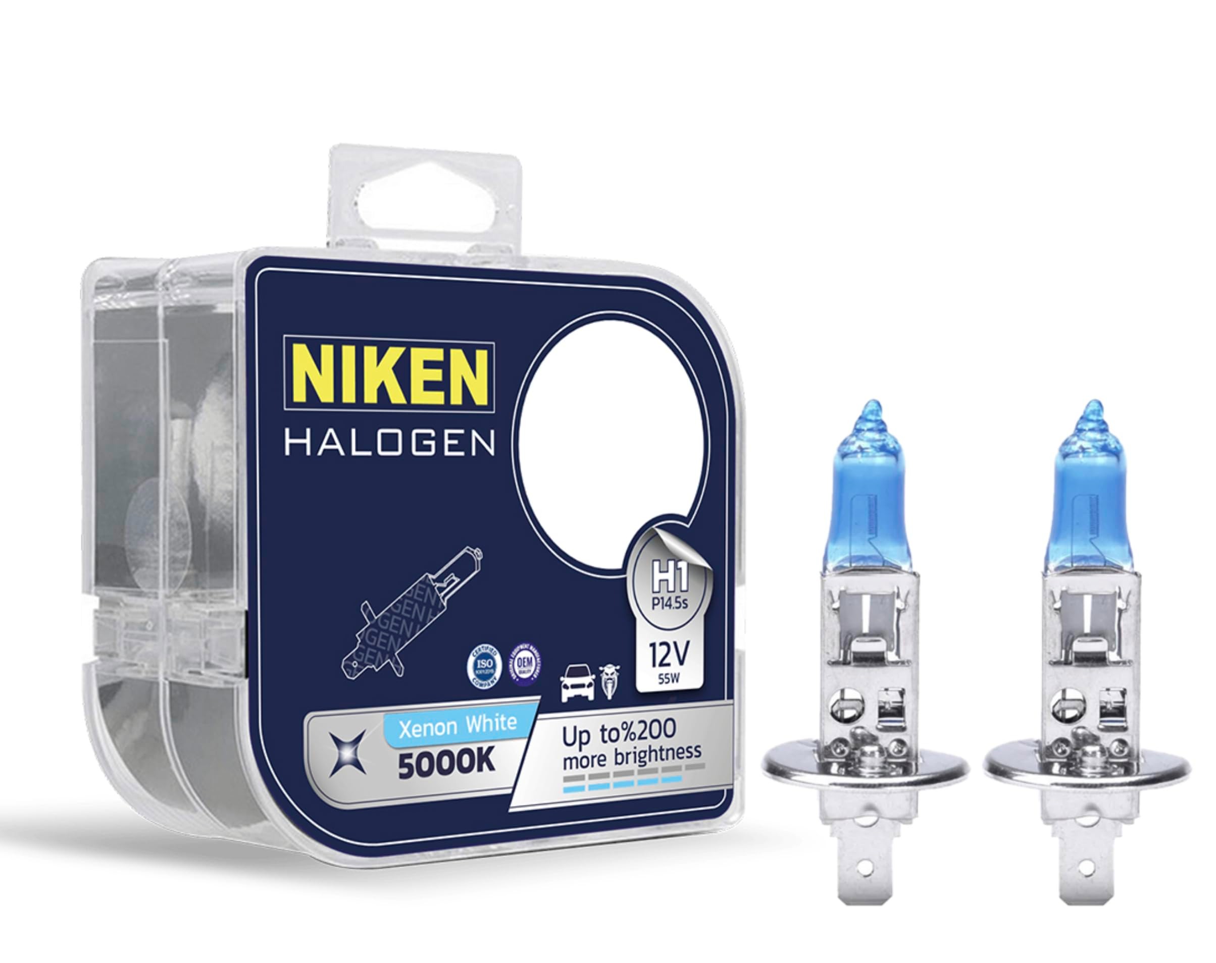 niken 12V H1 55W Beyaz Işık Ampul 5000K, Set içi 2 Adet