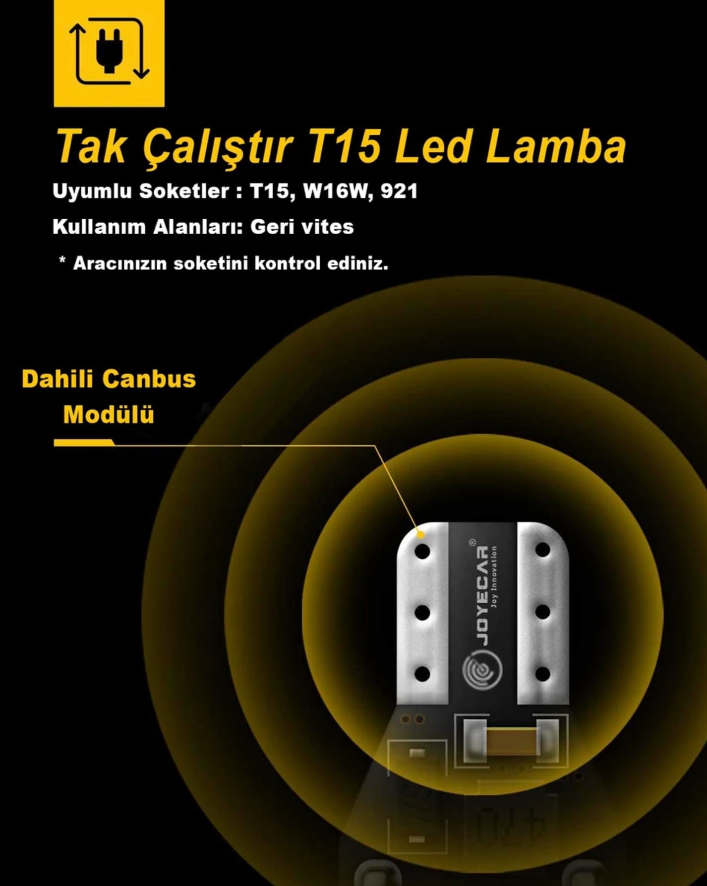 Joyecar T15 LED Araç Geri Vites Ampulü, W16W 921, Canbus Uyumlu, Beyaz