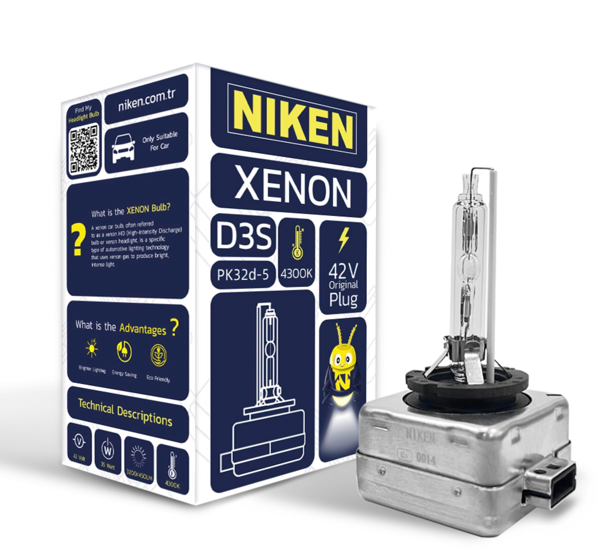 Niken D3S 4300K Gün Işığı Xenon Far Ampulü, 42V 35W PK32d-5, 4300K