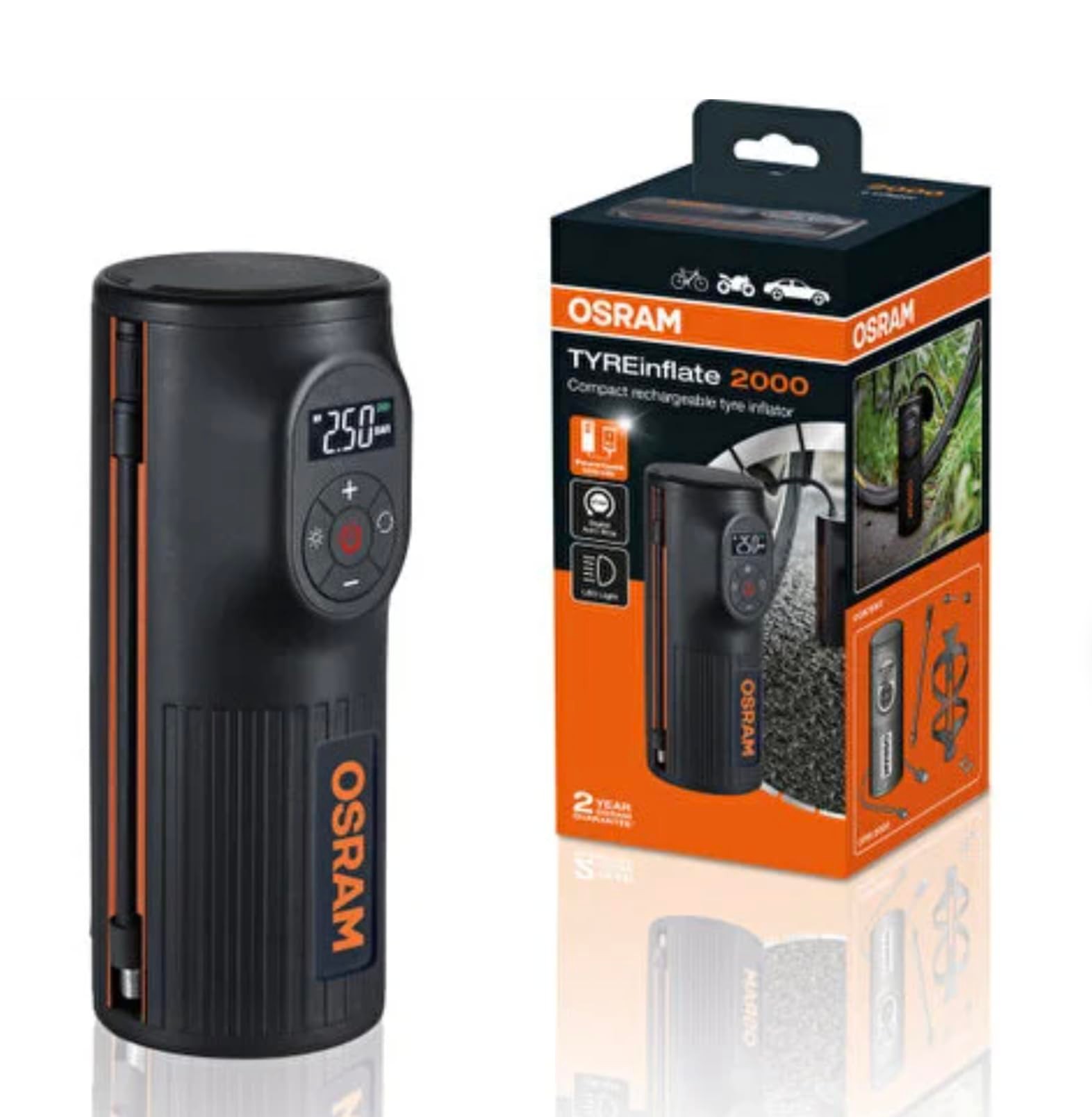 Osram Lastik Şişirme Kompresörü, Şarjlı, 2000 mAh, Tyreinflate OTIR2000