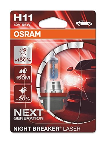 Osram Ampul Night Breaker Laser H11 12V 55W%150'ye kadar Fazla Işık 150M'ye kadar Fazla Görüş Açısı,%20'ye kadar Beyaz Işık ‎64211NL-01B