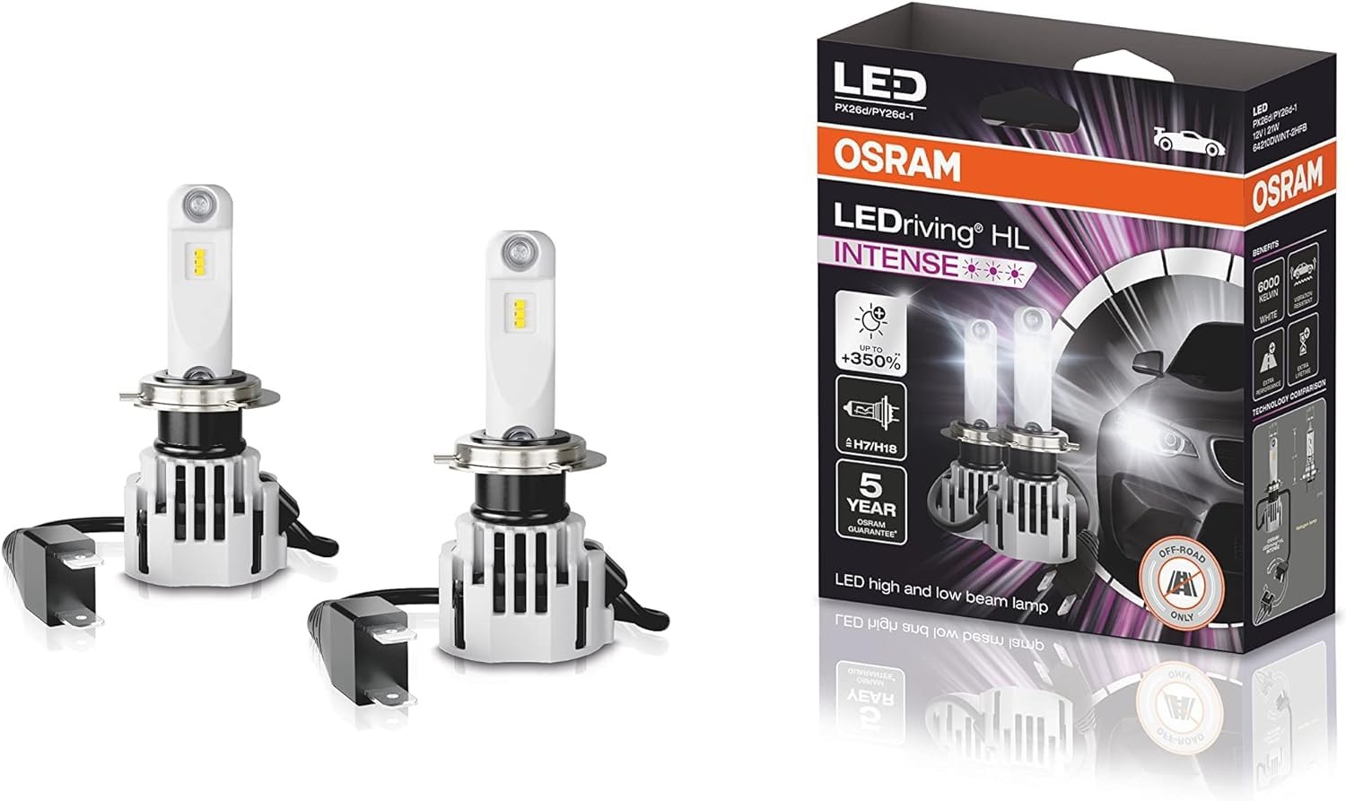 OSRAM LED H7/H18 Far Lambaları, 12V 21W, 6000K Işık Rengi, İki Adet