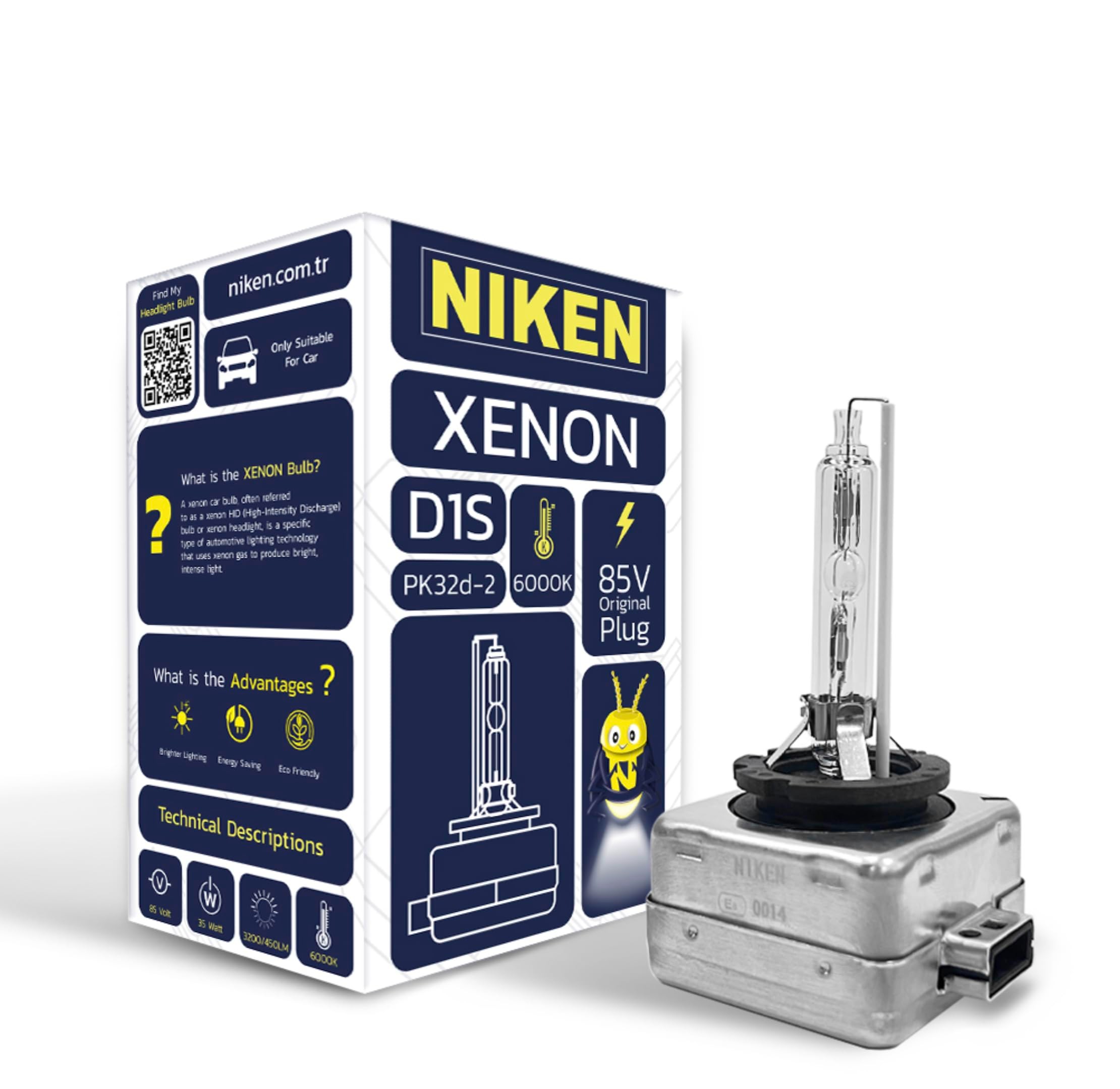 Niken D1S Xenon 6000K Tam Beyaz Renk 85V 35W PK32d-2 6000K