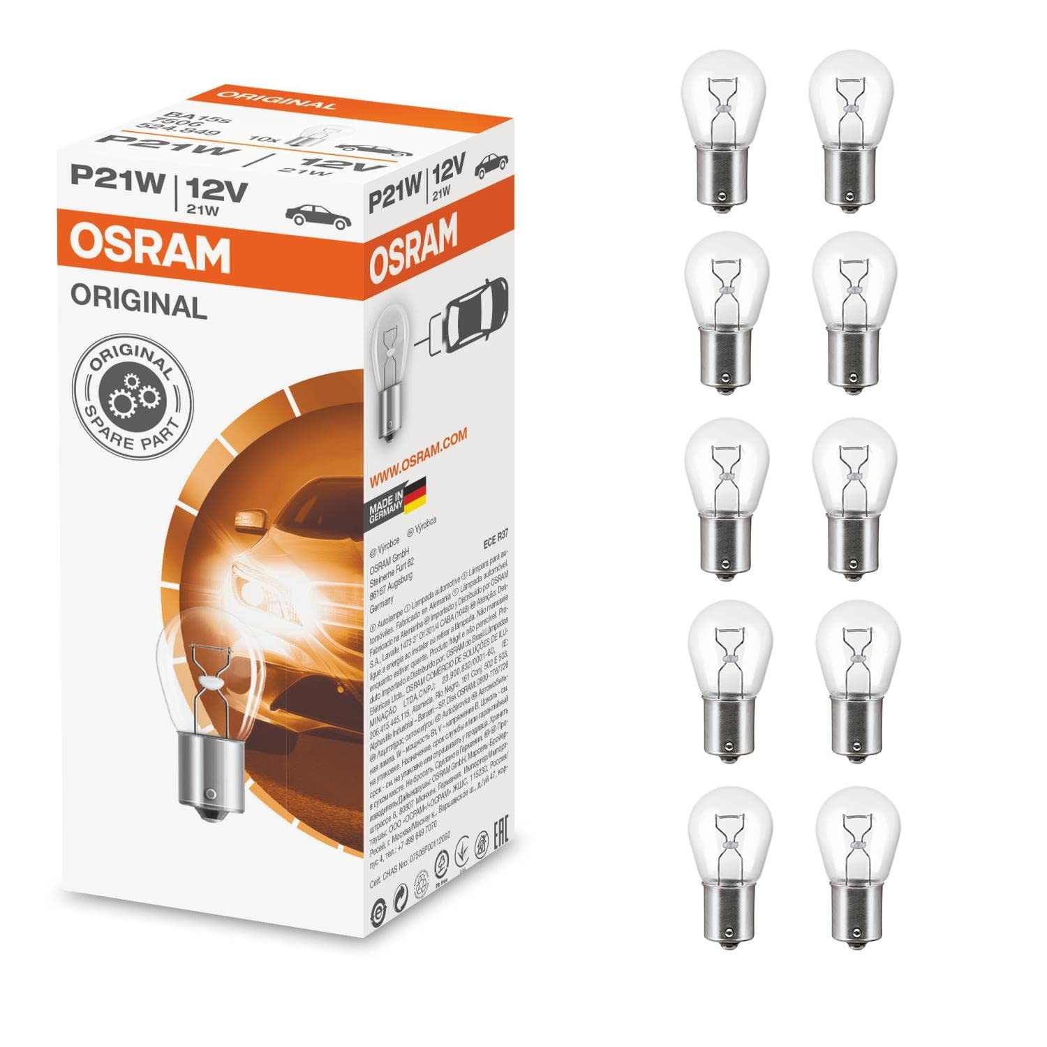 Osram P21W 12V 21W 93 BA15s 7506-10 Adet