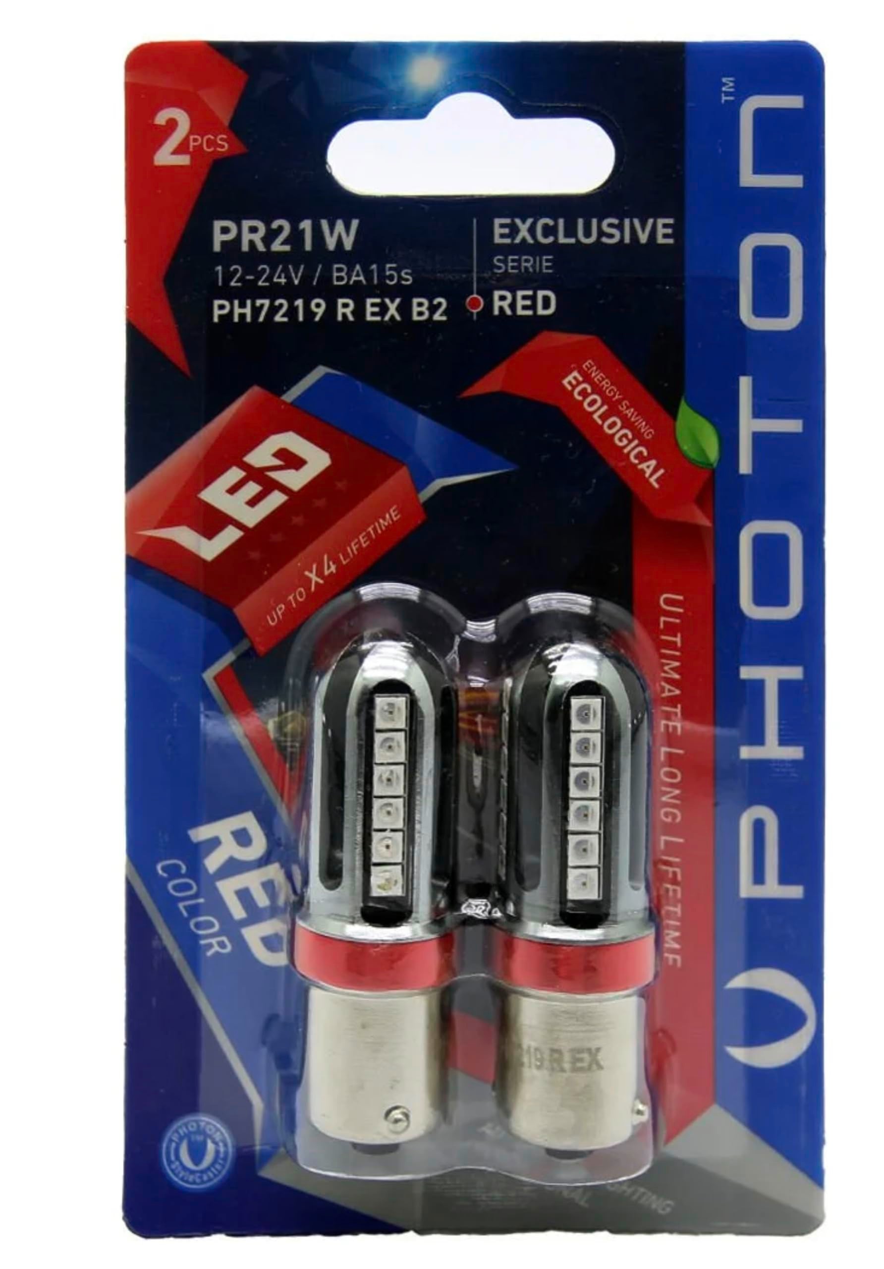 Photon PR21W Kırmızı Exclusive Serisi PH7219 R EX B2, 12-24V, BA15s, 2'li Paket