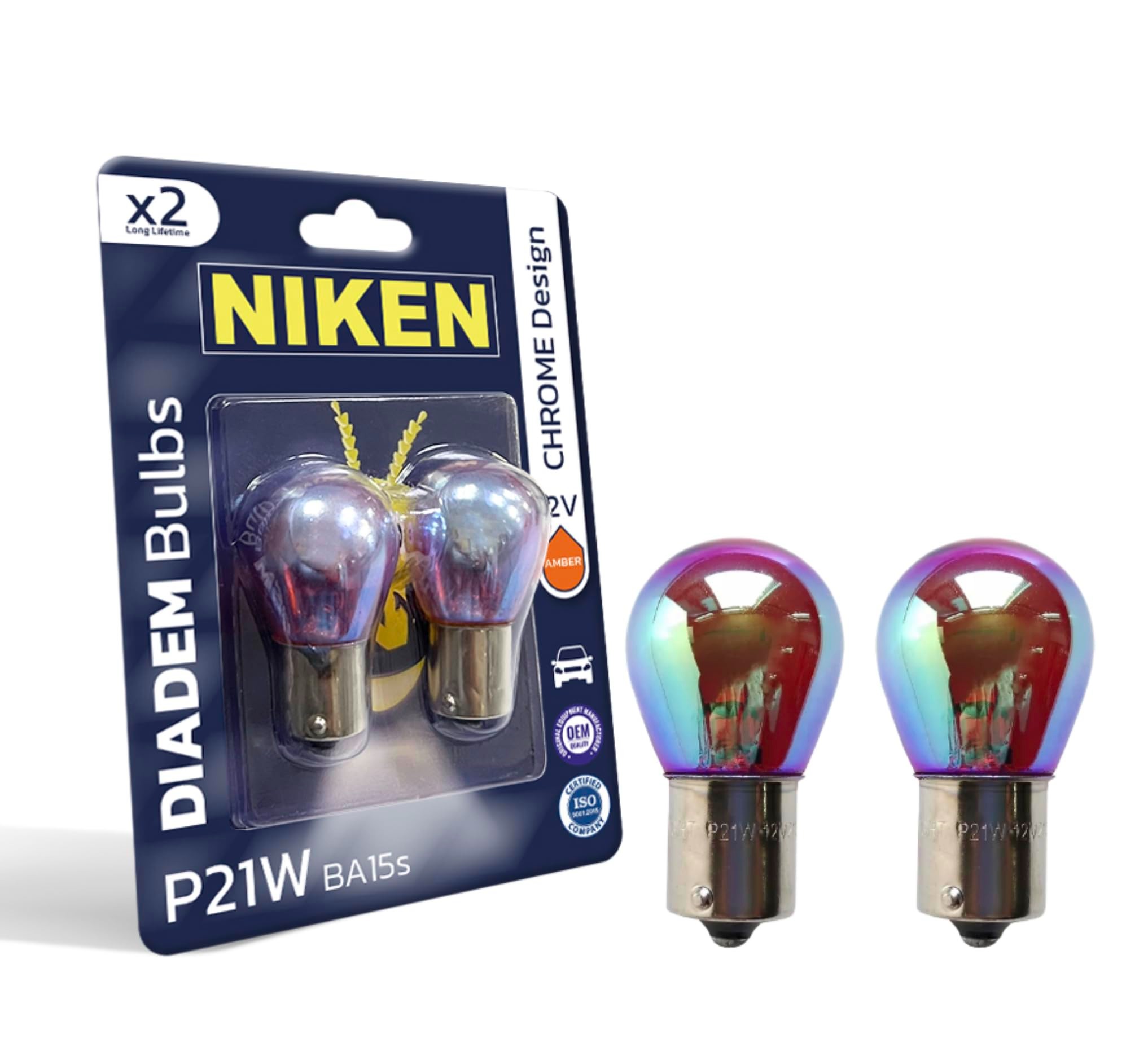 Niken P21W 93 Turuncu Amber Chrome Diadem BA15s (2 Adet) 12V