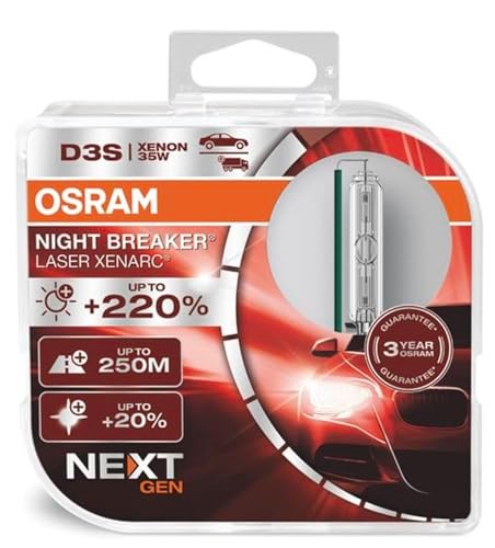 OSRAM D3S XENARC NIGHT BREAKER LASER Xenon Far Ampulü,%220 Daha Fazla Görüş, 250 Metre Görüş Mesafesi, 3 Yıl Garanti, 2'li Paket