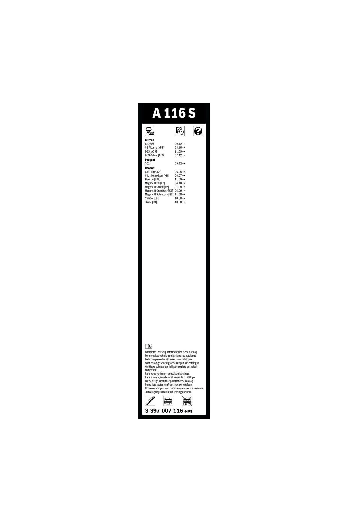 Bosch Aerotwin silecek seti - [600/400 mm] DS (CITROEN) DS3 Cabrio (2015-2021) [A56] #A116S