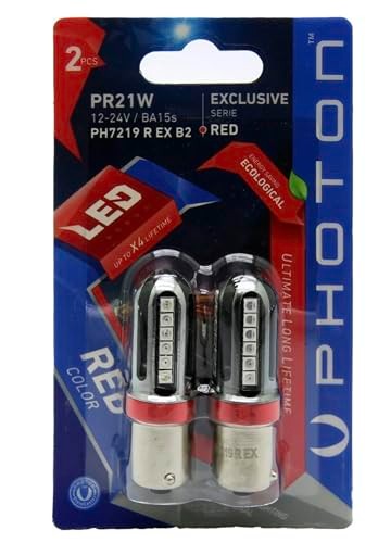 Photon PR21W Kırmızı Exclusive Serisi PH7219 R EX B2, 12-24V, BA15s, 2'li Paket